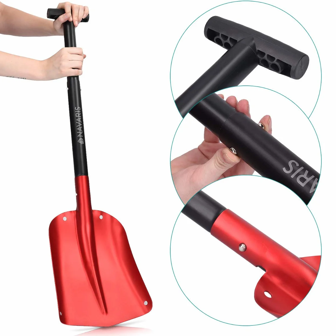 Navaris Pala de Nieve Plegable Quitanieves 80CM Aluminio Rojo y Negro