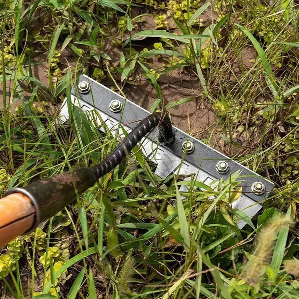 Rastrillo de mano de acero al manganeso de 8 dientes para jardinería y deshierbe