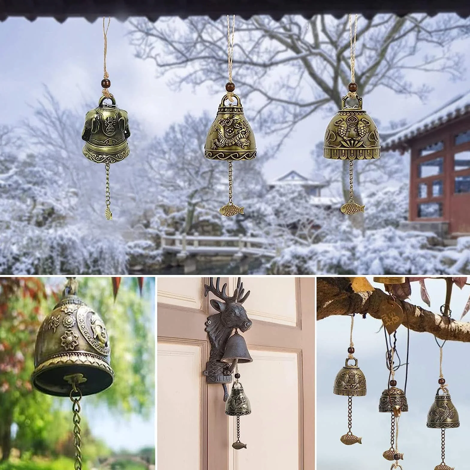 Campanillas De Viento De La Suerte Feng Shui, 4 Piezas Campanas Chinas Clásicas para Decoración Colgante