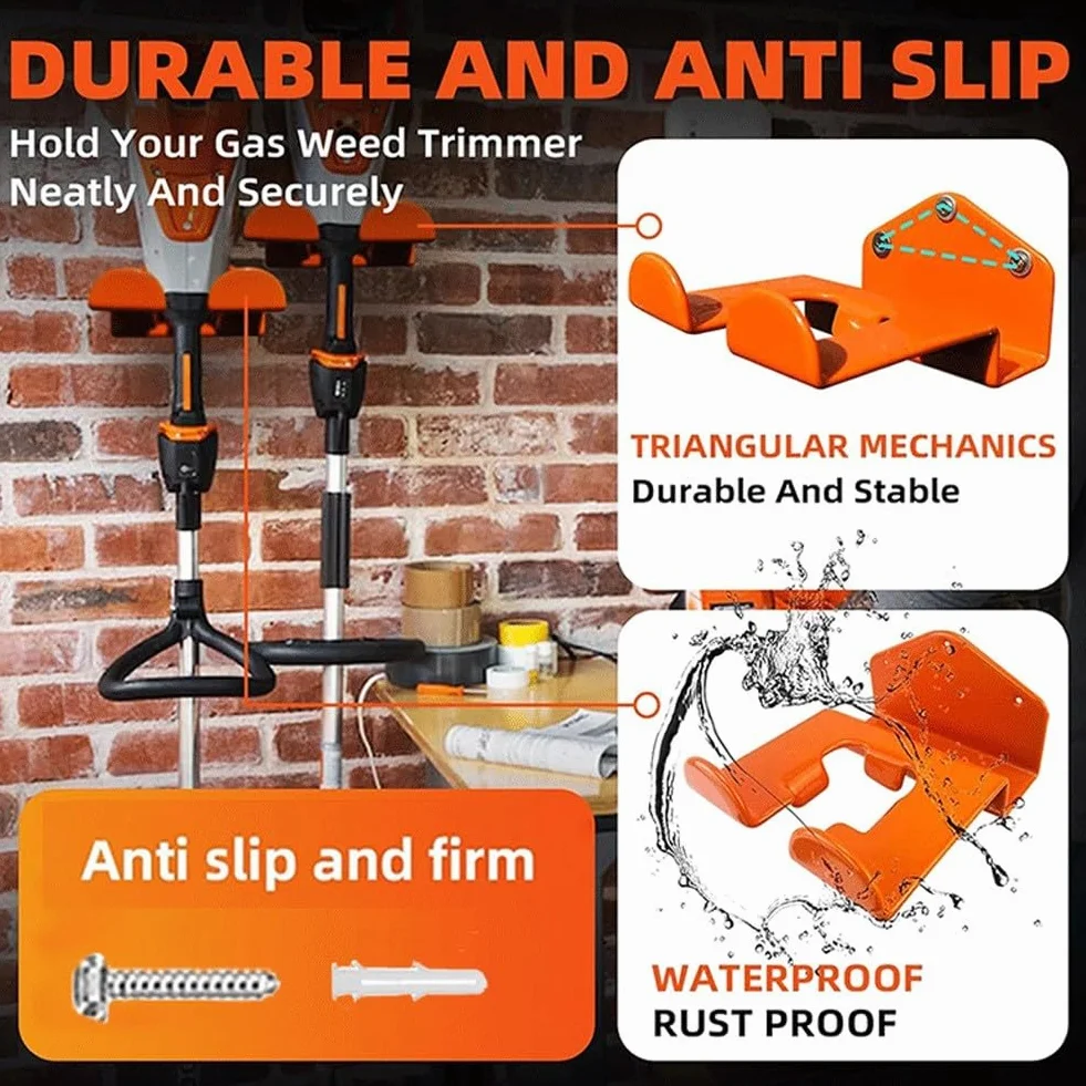 Pack de 2 soportes de pared para desbrozadora, soporte de pared para herramientas de jardín, soporte de pared para desbrozadora, organizador de almacenamiento robusto para el garaje