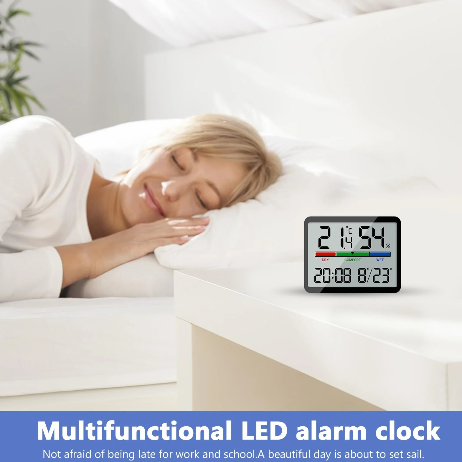 ALLOMN Higrómetro interior digital, medidor de humedad y temperatura, pantalla LCD, termómetro con reloj para invernadero (negro)