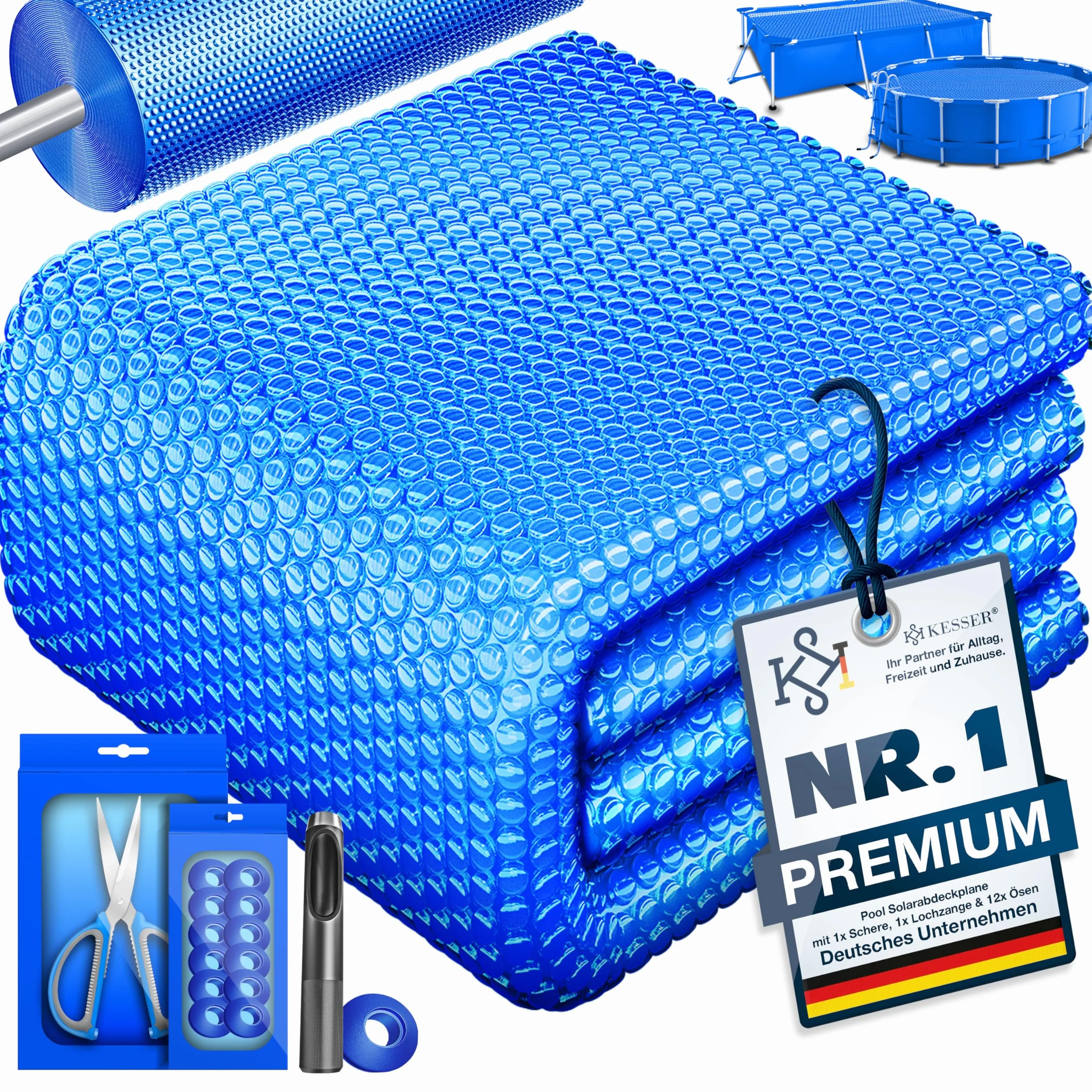 KESSER Lona Solar para Piscina Redonda Ø 244 cm, Azul, 600 x 400 cm