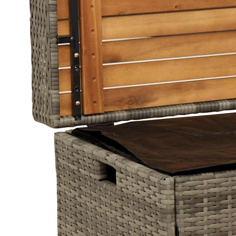 vidaXL Banco con almacenaje Madera Acacia ratán PE Gris 100x50x52 cm