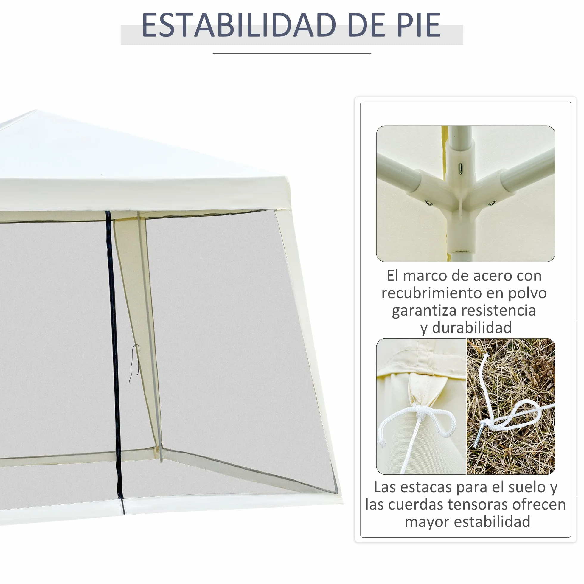 Outsunny Carpa de Jardín 3x3 m Cenador con 4 Partes Laterales Mosquitera con Cremallera Protección UV Impermeable para Patio Exterior Eventos Fiesta Crema