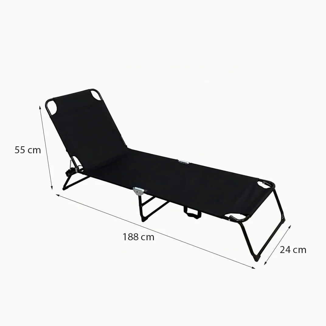 Acomoda Textil – Tumbona de Jardín Plegable y Reclinable en 3 Posiciones. Hamaca Cómoda y Resistente para Playa, Piscina, Jardín y Terraza Negro 188x55x24 cm.