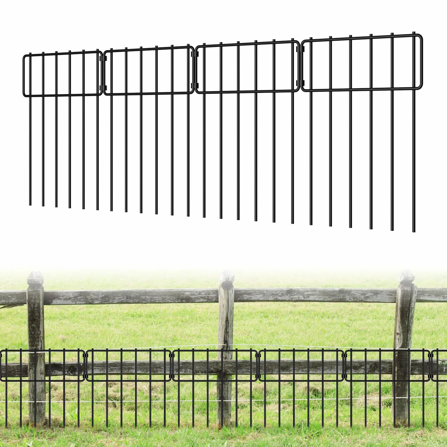 LIANTRAL Vallas de jardín, barreras animales, Valla metálica, 19 piezas | Valla decorativa al aire libre, vallas animales para perros y conejos, valla sin excavación, Antióxido, total 43 cm x 6,27 m