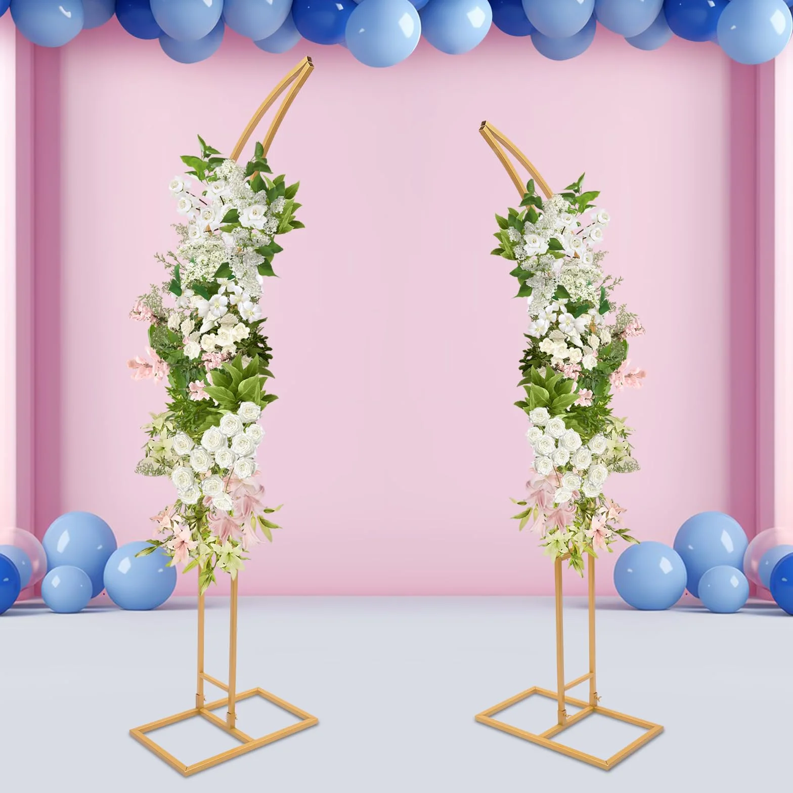 2 piezas arco de boda de metal con arco de rosa, arco de boda curvado, soporte de fondo de flores de globo para decoraciones de ceremonias de cumpleaños/fiestas/banquetes, 190 cm y 210 cm (dorado)