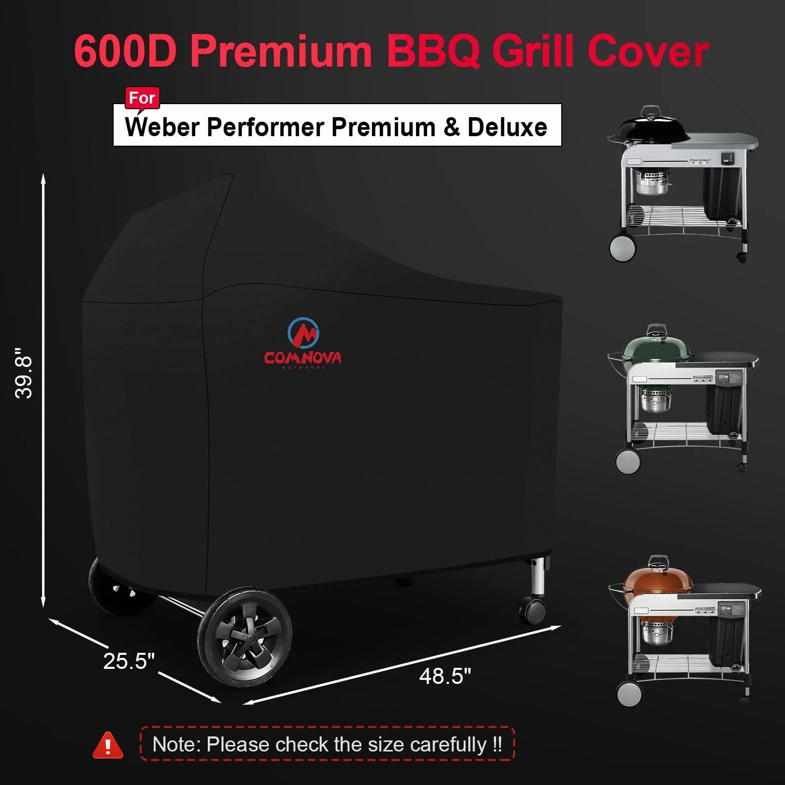 Comnova - Funda para parrilla Weber Performer Premium y Deluxe de 22 pulgadas, cubierta de barbacoa 600D para parrilla de carbón Weber Performer Premium/Deluxe de 22 pulgadas, resistente, impermeable,