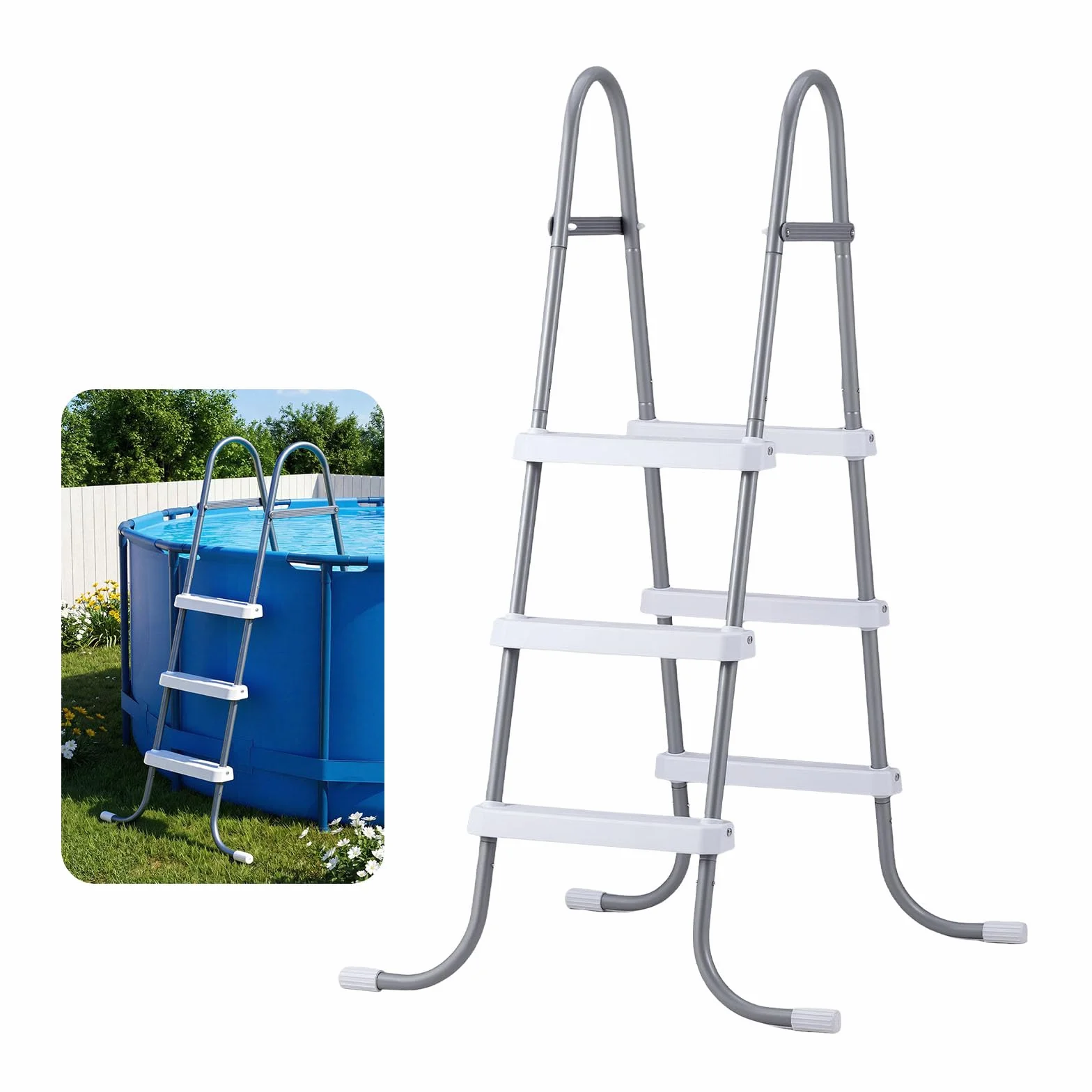 VEVOR Escalera para Piscina Desmontable 3 Peldaños 136 kg Acero al Carbono Antideslizante con Patas de Goma