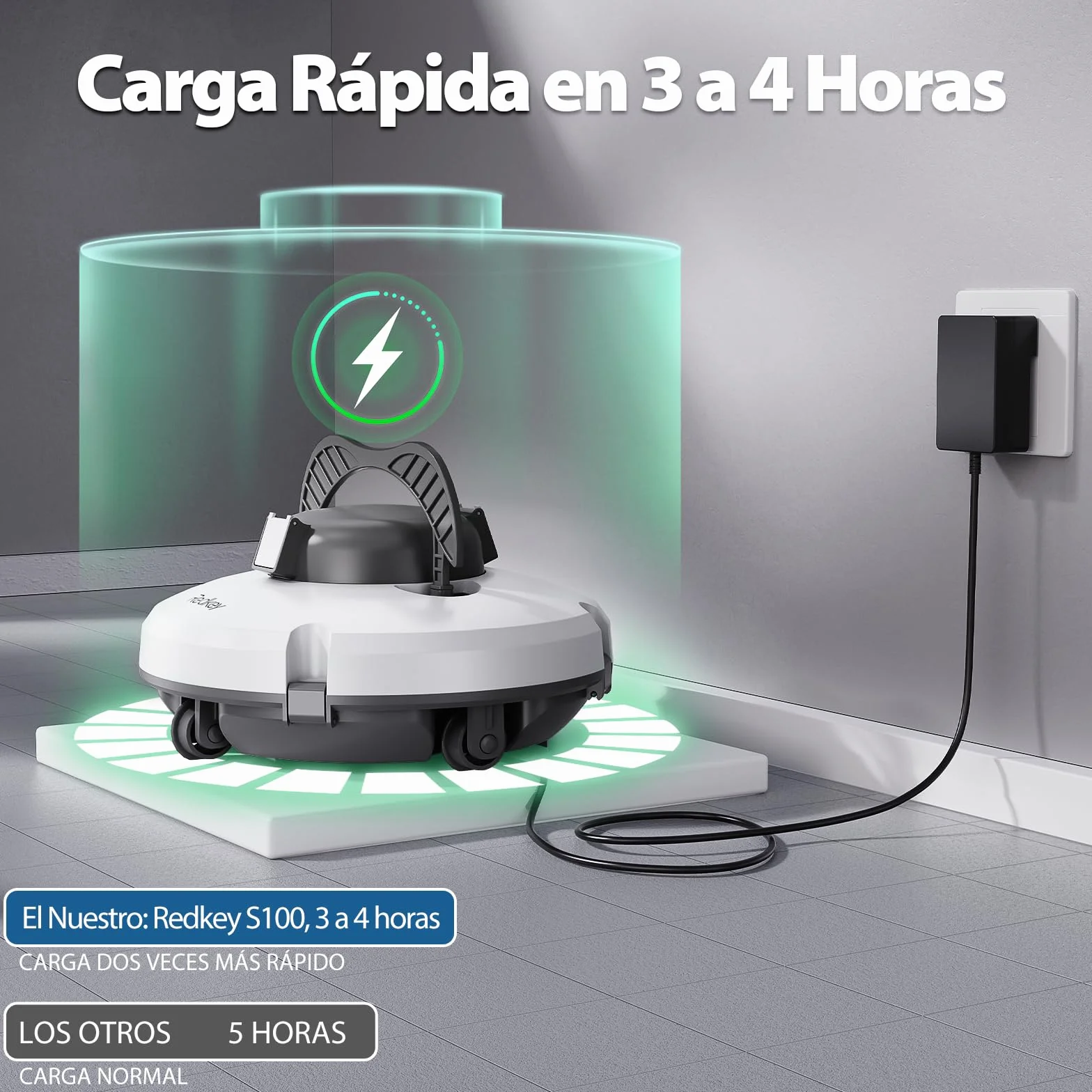 Redkey S100 Robot Limpiafondos Piscina Sin Cable, 200 Minutos Autonomía, Sube Pendientes 18°, Motor Doble, Hasta 120㎡