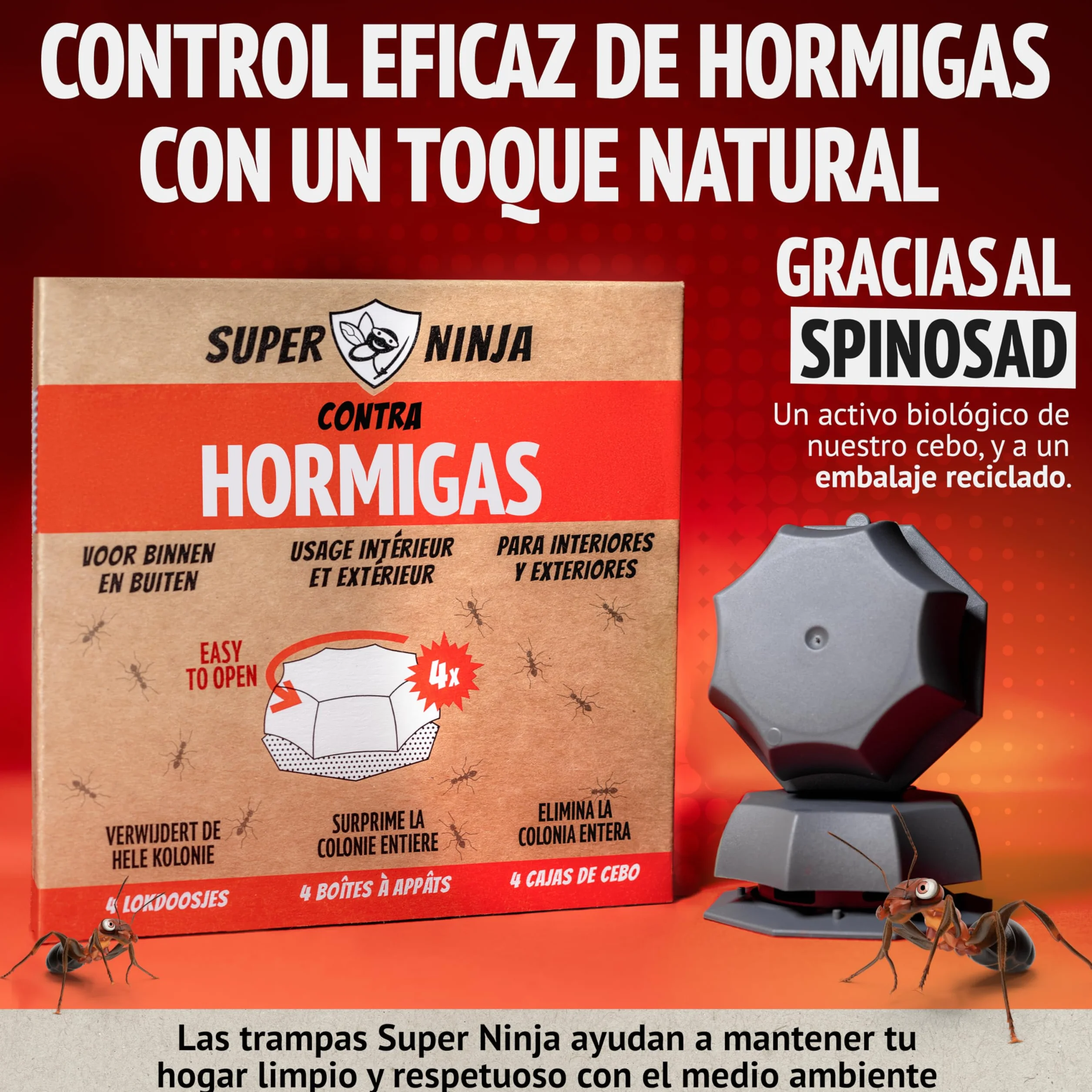 Trampa para Hormigas Pack 4 Unidades - Mata Hormigas con Cebo Anti Hormigas para Interior y Exterior