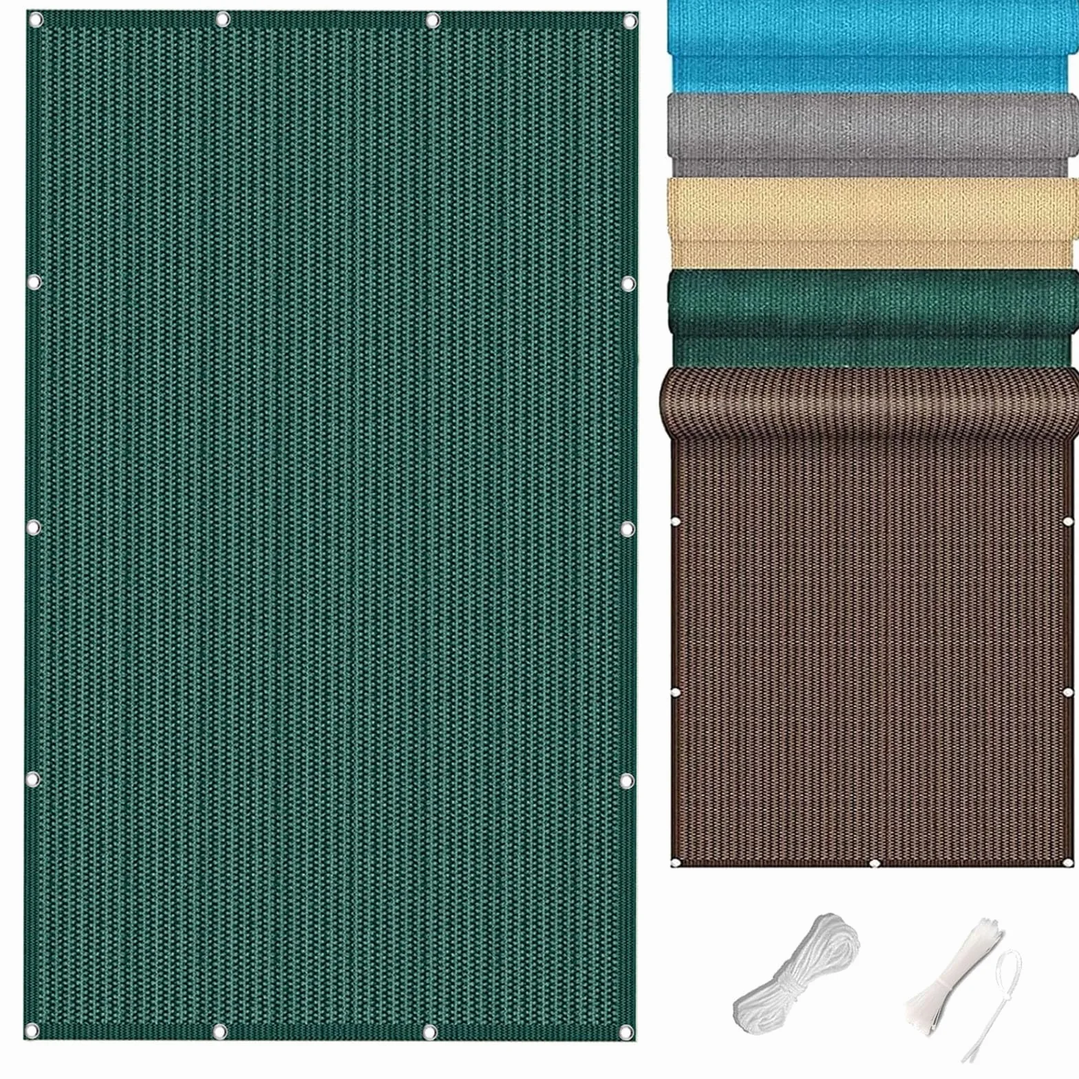 Pantalla de Privacidad 0.9 x 6.6 m Resistente Al Viento Transpirable Lona de Protección Solar y contra El Viento Malla Sombreo con Ojales para Terraza, Verde Oscuro