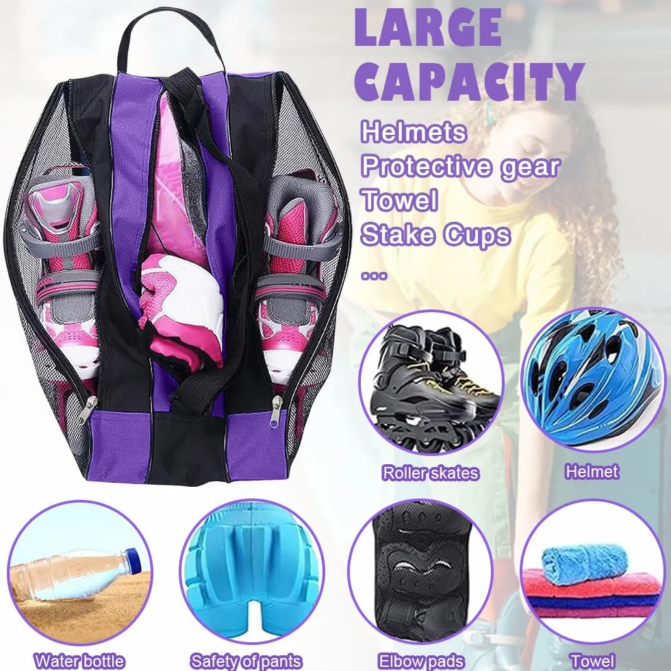 Bolsa para Patines 3 Compartimentos Mochila Patinaje Artistico Patines en Linea
