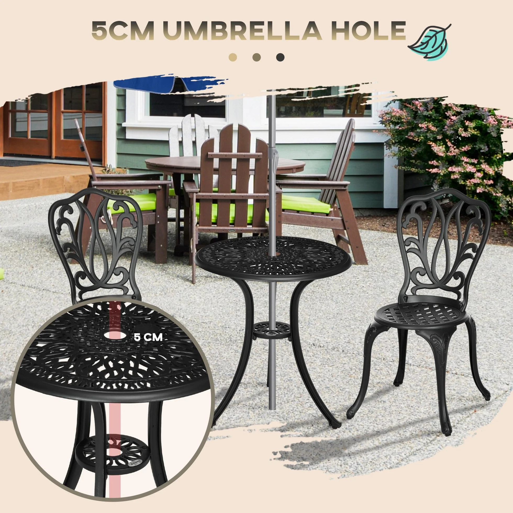 Outsunny Conjunto de salón de jardín 2 plazas aluminio fundido negro