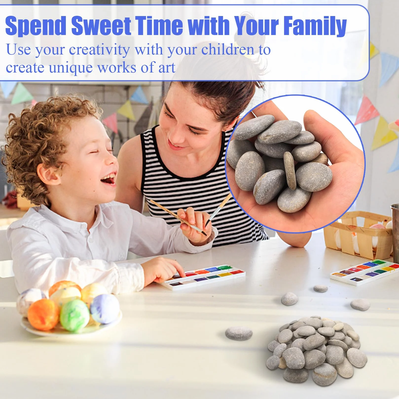 Piedras para Pintar 50 Pcs, Guijarros Planos 1-3 cm, Rocas de Río Decorativas Naturales Lisas para Manualidades