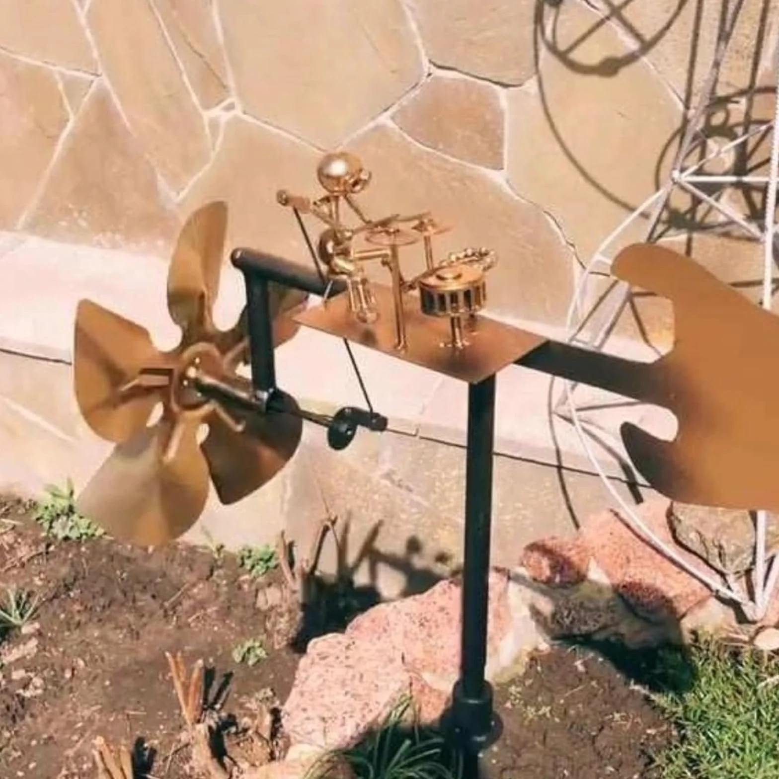 Molino de viento de metal hecho a mano 32 cm para jardín terraza exterior