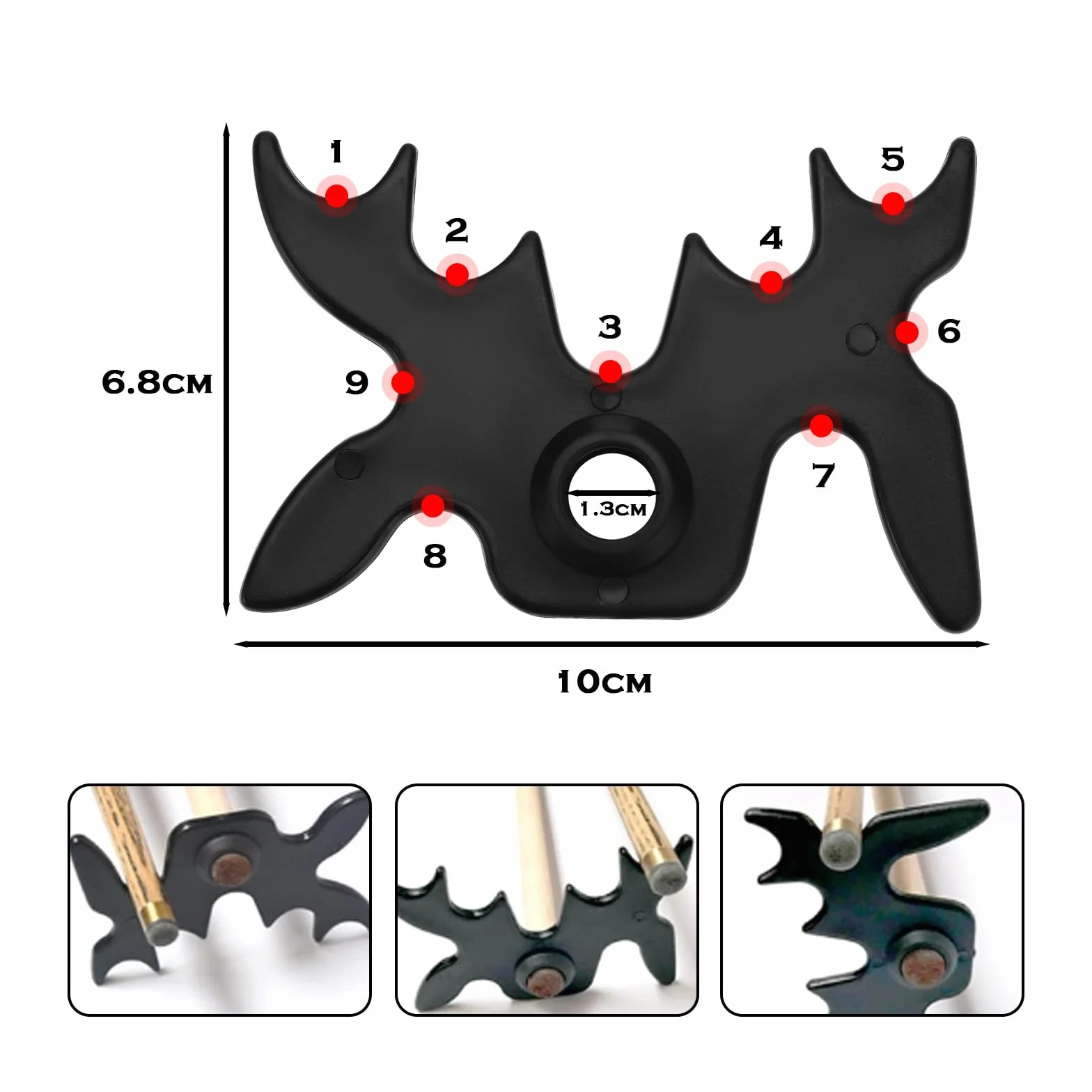 Soporte para Tacos de Billar 4 Piezas 9 Posiciones Negro Accesorios de Puente