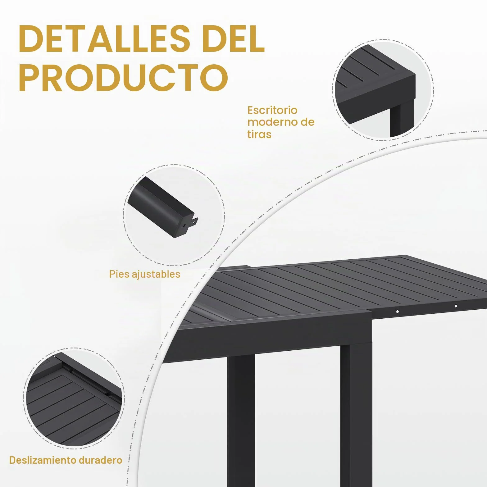 Devoko Conjunto Jardin Exterior 4 Personas, Mesa y Sillas De Comedor De Aluminio 4+1, 4 Sillas Apilables de Aluminio y 1 80-160CM Mesa Jardin Extensible, Muebles Jardin, Gris Oscuro