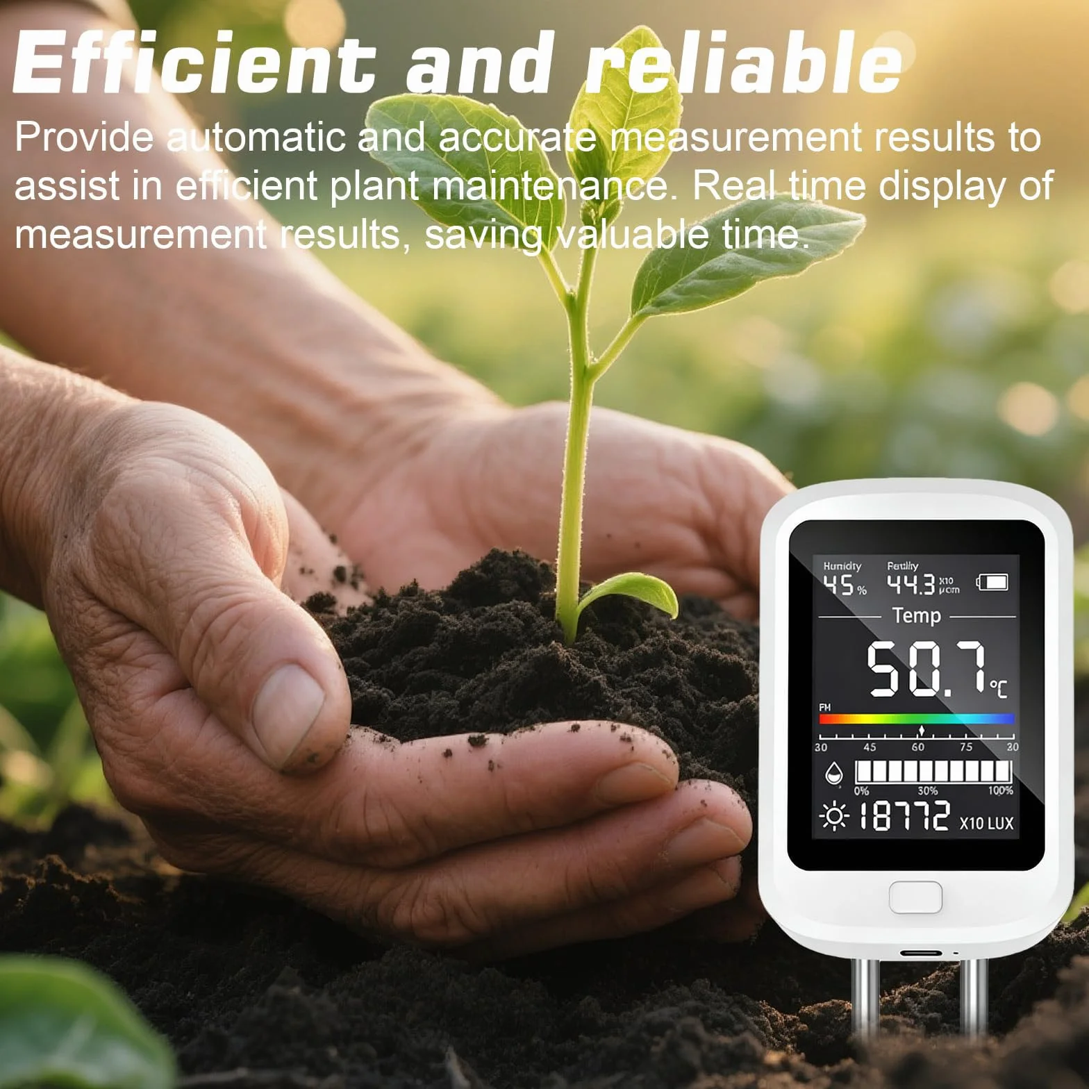 Medidor de pH de tierra 6 en 1, medidor de humedad digital para suelo con PH, temperatura, humedad, luz, fertilidad para jardín