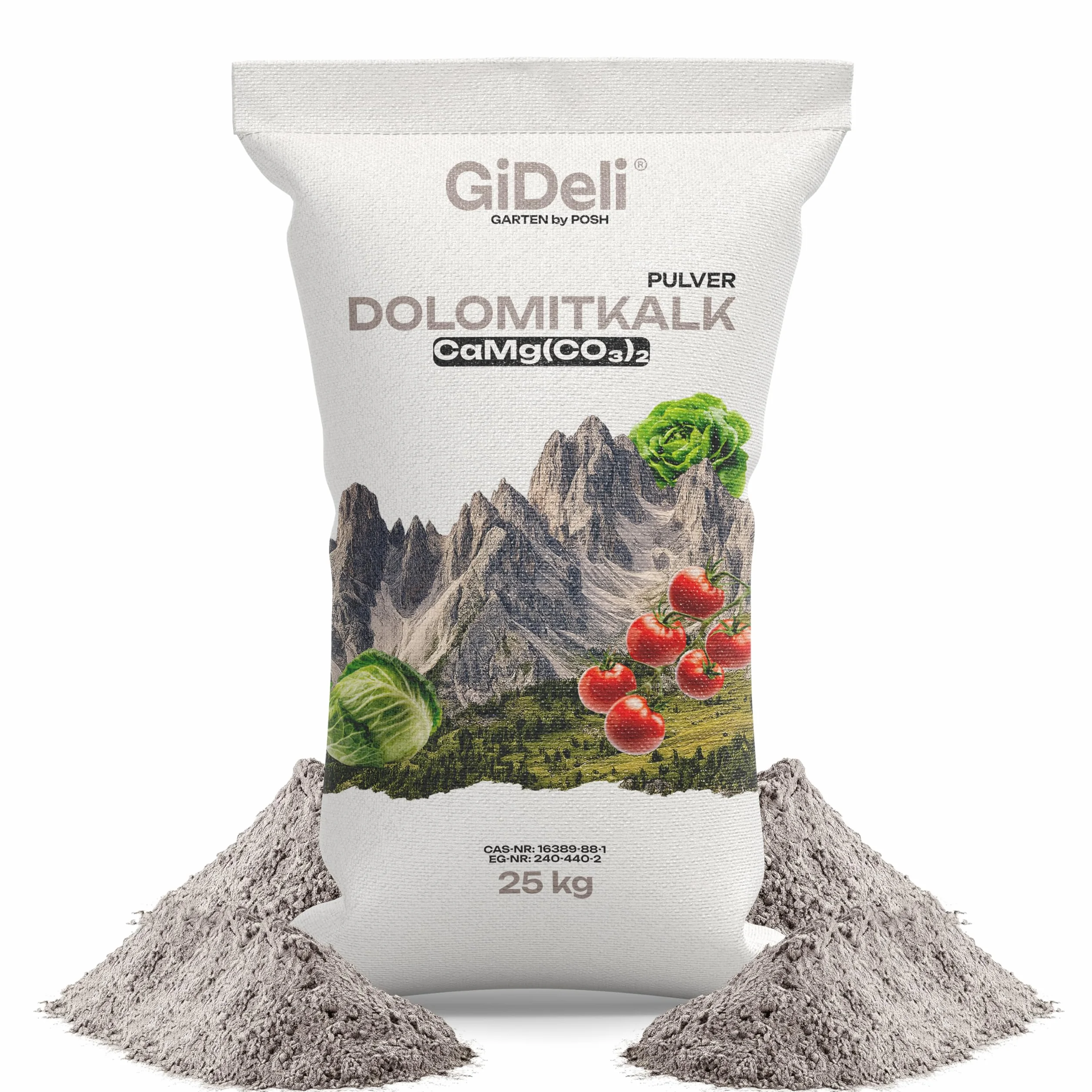 GiDeli Cal Dolomítica 25 kg - Corrector pH Suelo Antimusgo - Cal para Césped y Huerto - Enmienda Natural con Calcio y Magnesio