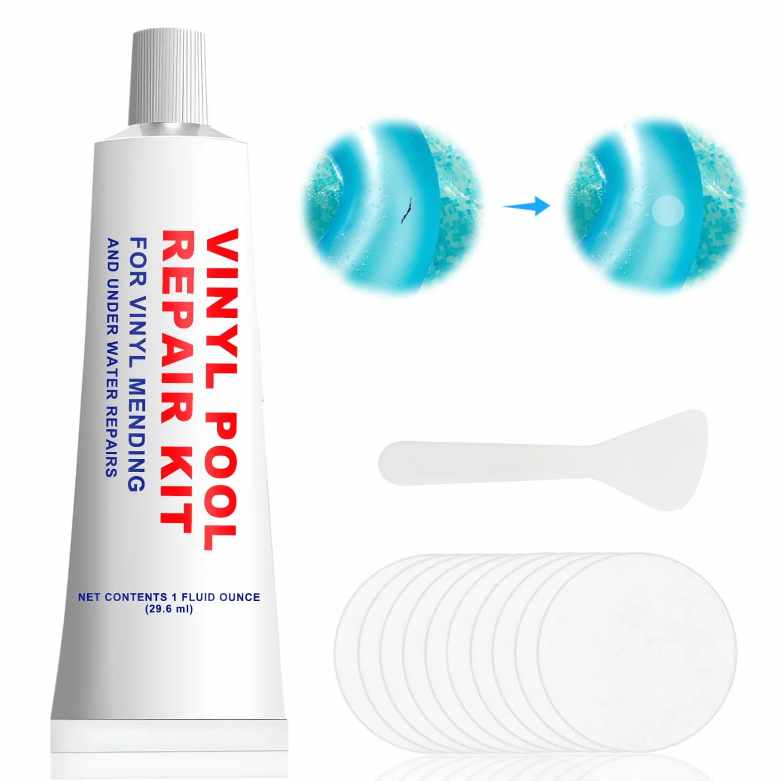 Kit de Reparación de Piscina, Parche Bajo Agua, PVC, Colchon Hinchable, Inflable