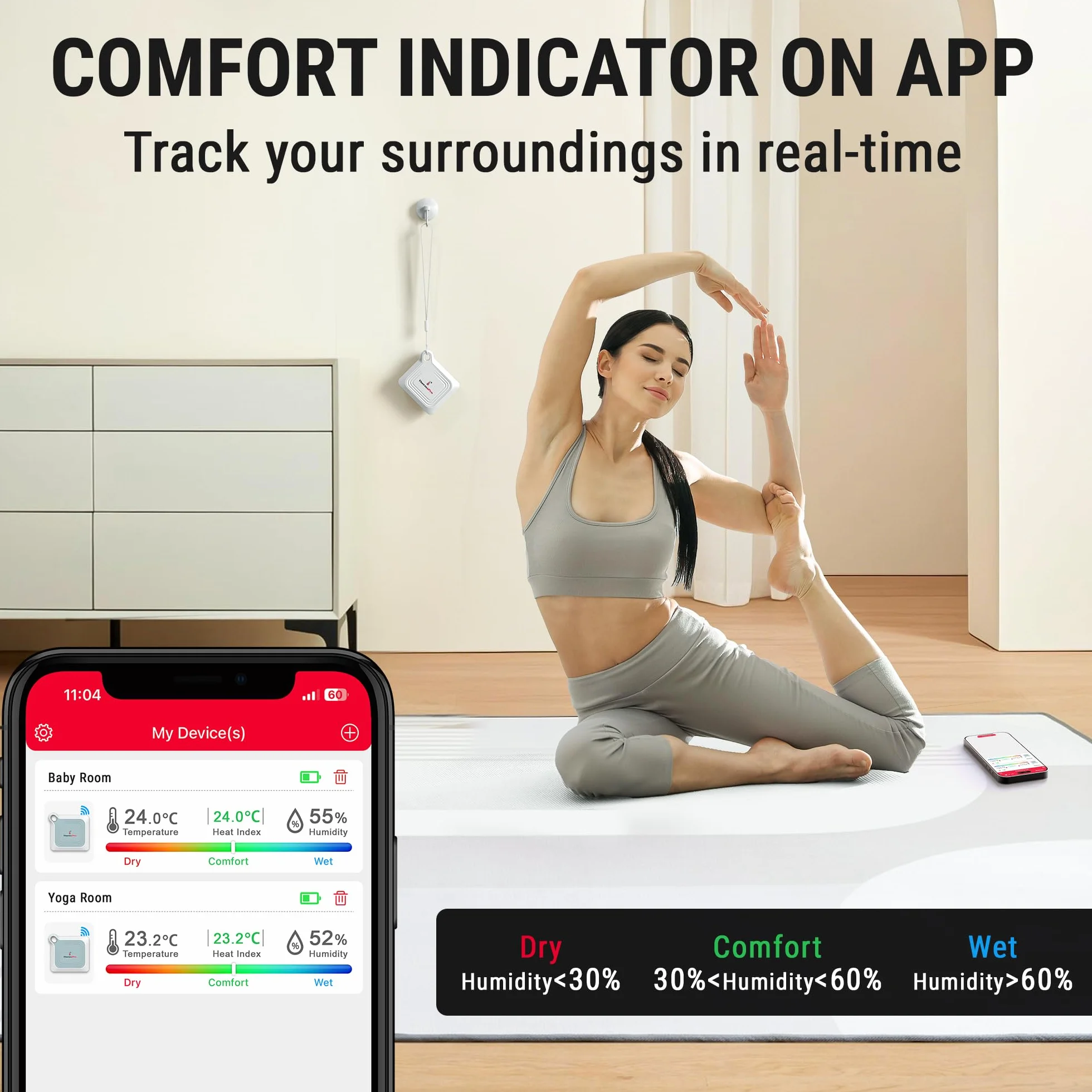 ThermoPro TempPro TP351 Higrómetro Bluetooth 80M Termómetro Interior Humedad Digital con APP