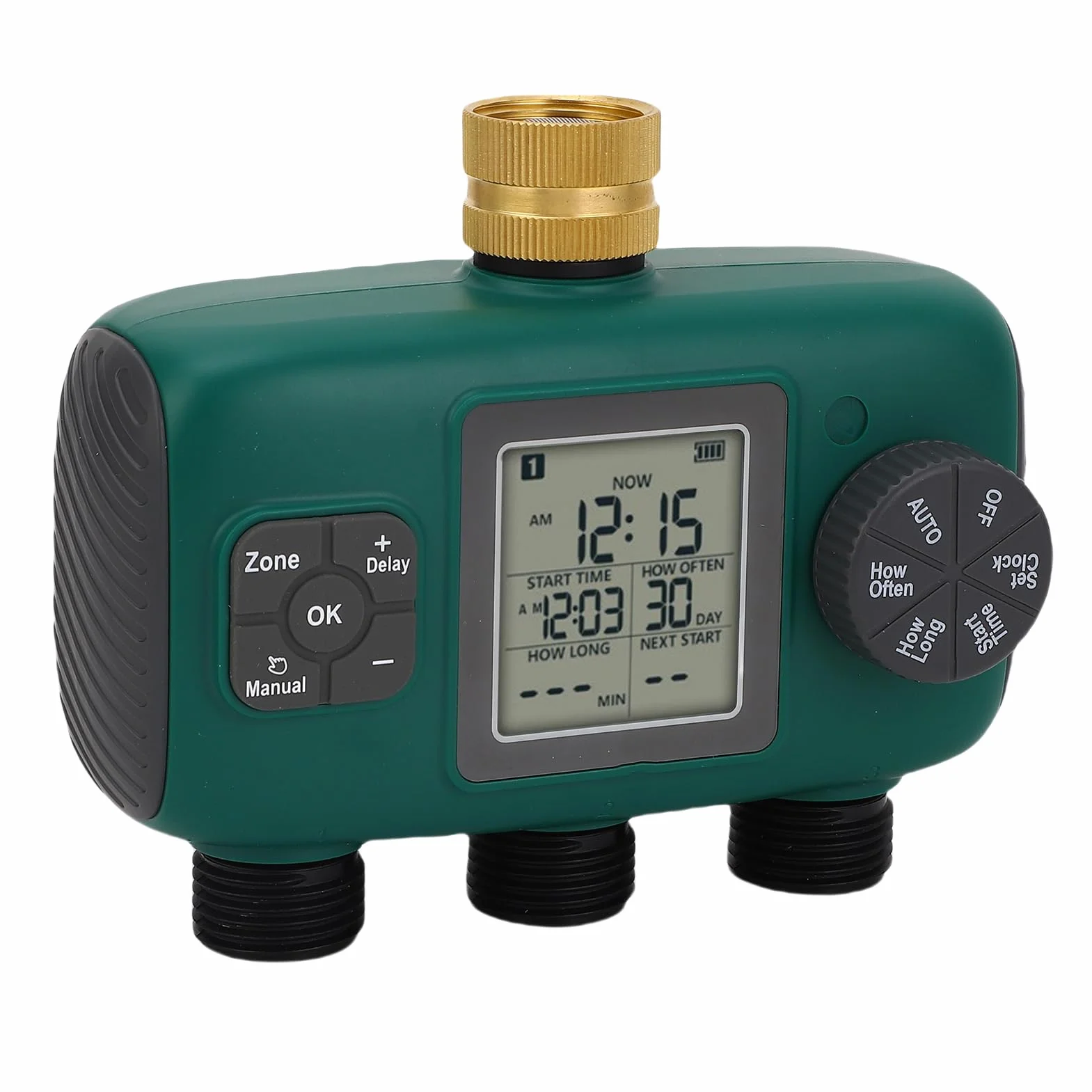 Generic Temporizador de Aspersor de 3 Salidas, Pantalla LCD de Latón Eficiente, Temporizador de Riego para Jardín, Material de Latón