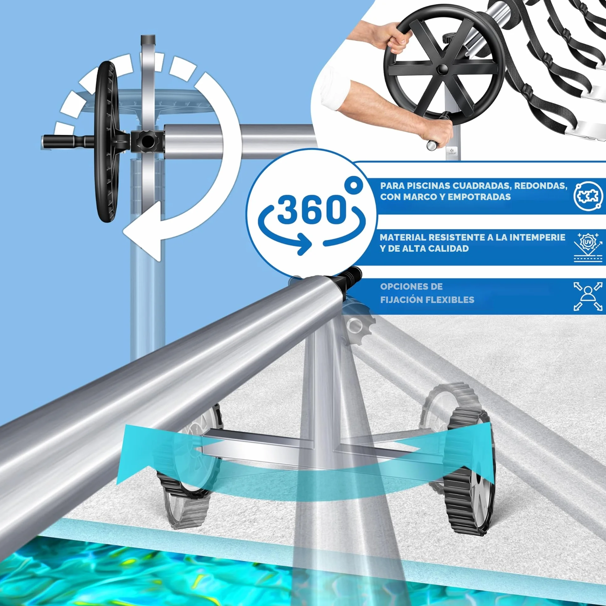 KESSER Enrollador de Piscina Premium 3-5,70 m con Ruedas para Lona Solar