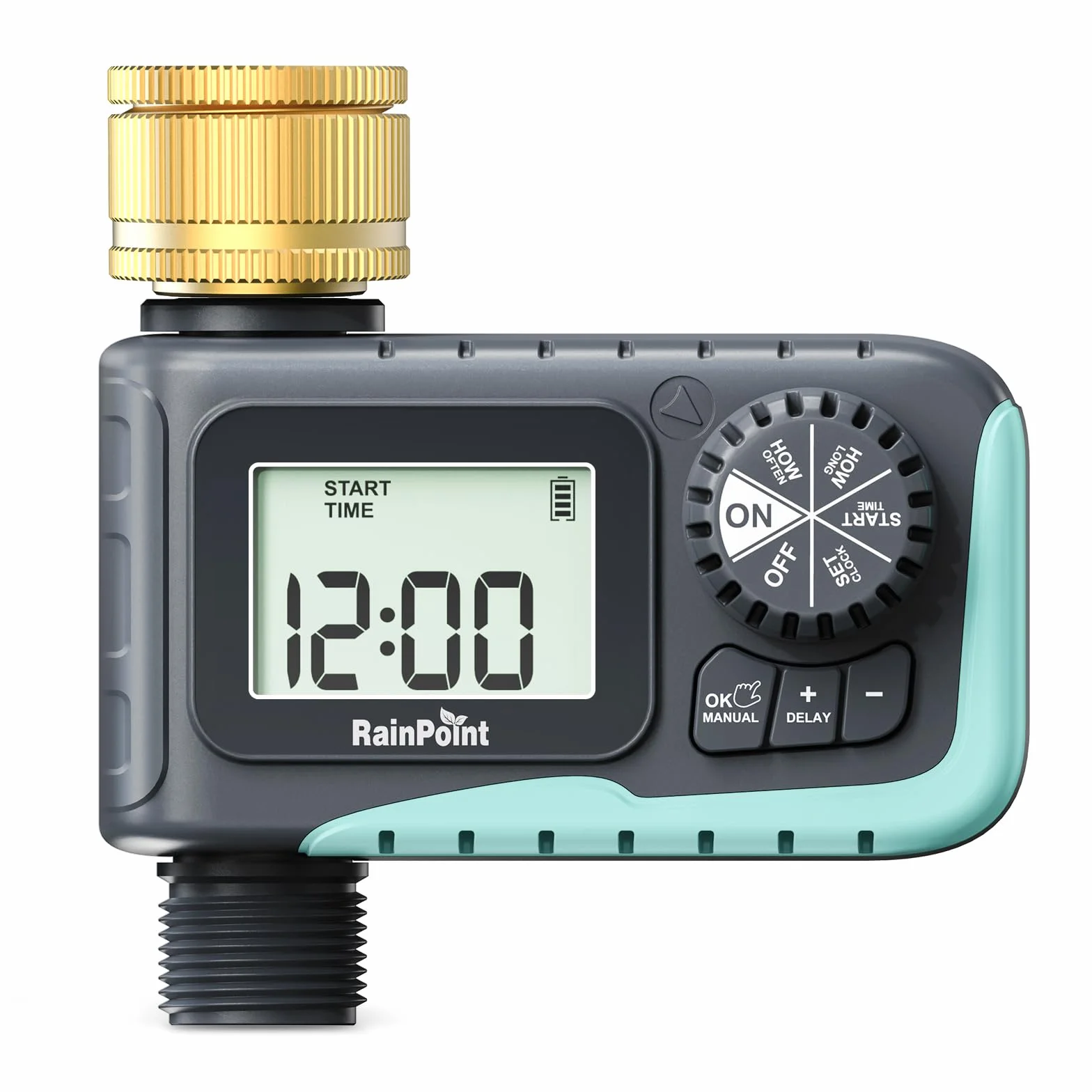 RAINPOINT Programador de Riego Automático con Entrada de Latón, Temporizador con Retraso por Lluvia, Alto Flujo
