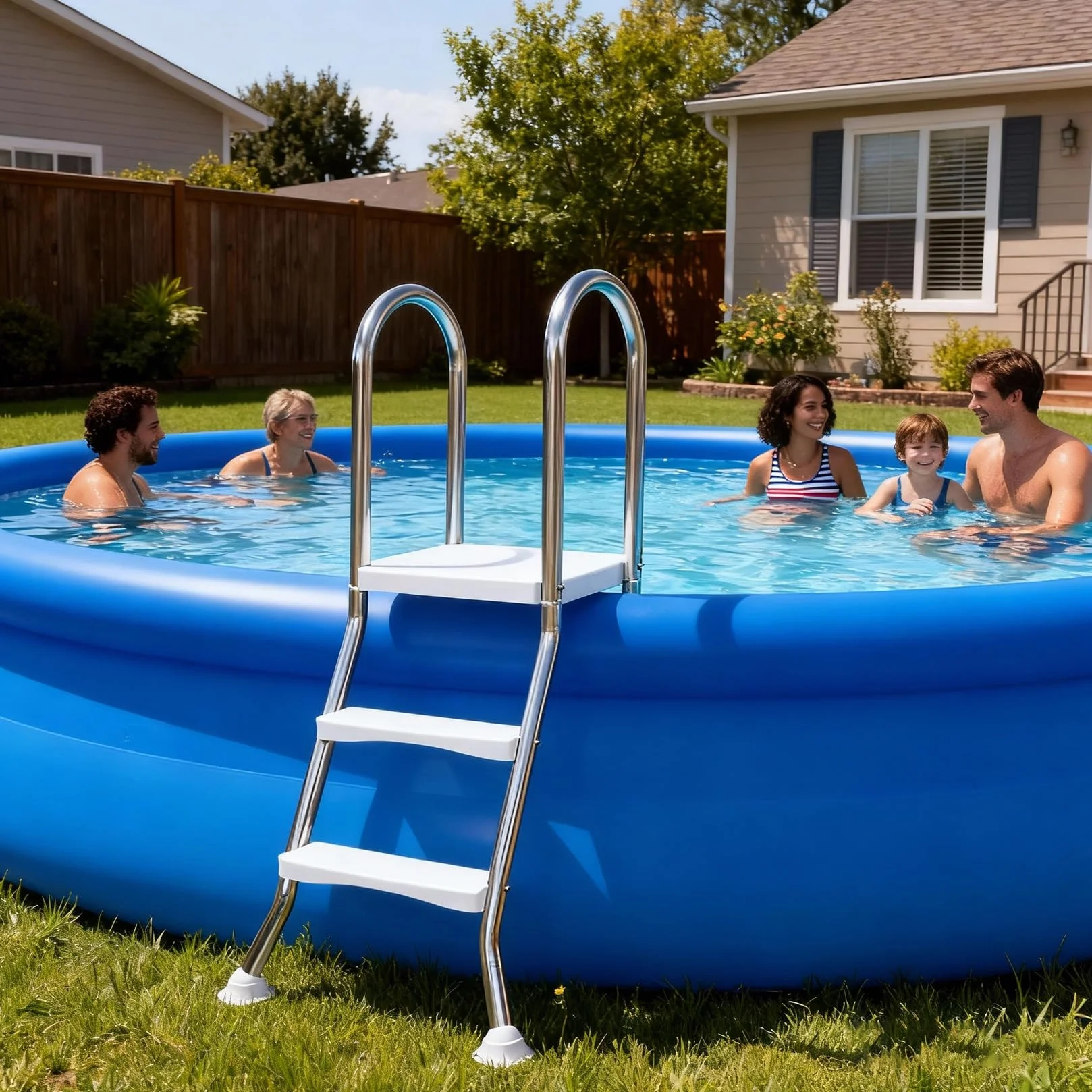 Escalera de Piscina de Lujo 52" Doble Cara Antideslizante 550 LB 4 Peldaños 85cm