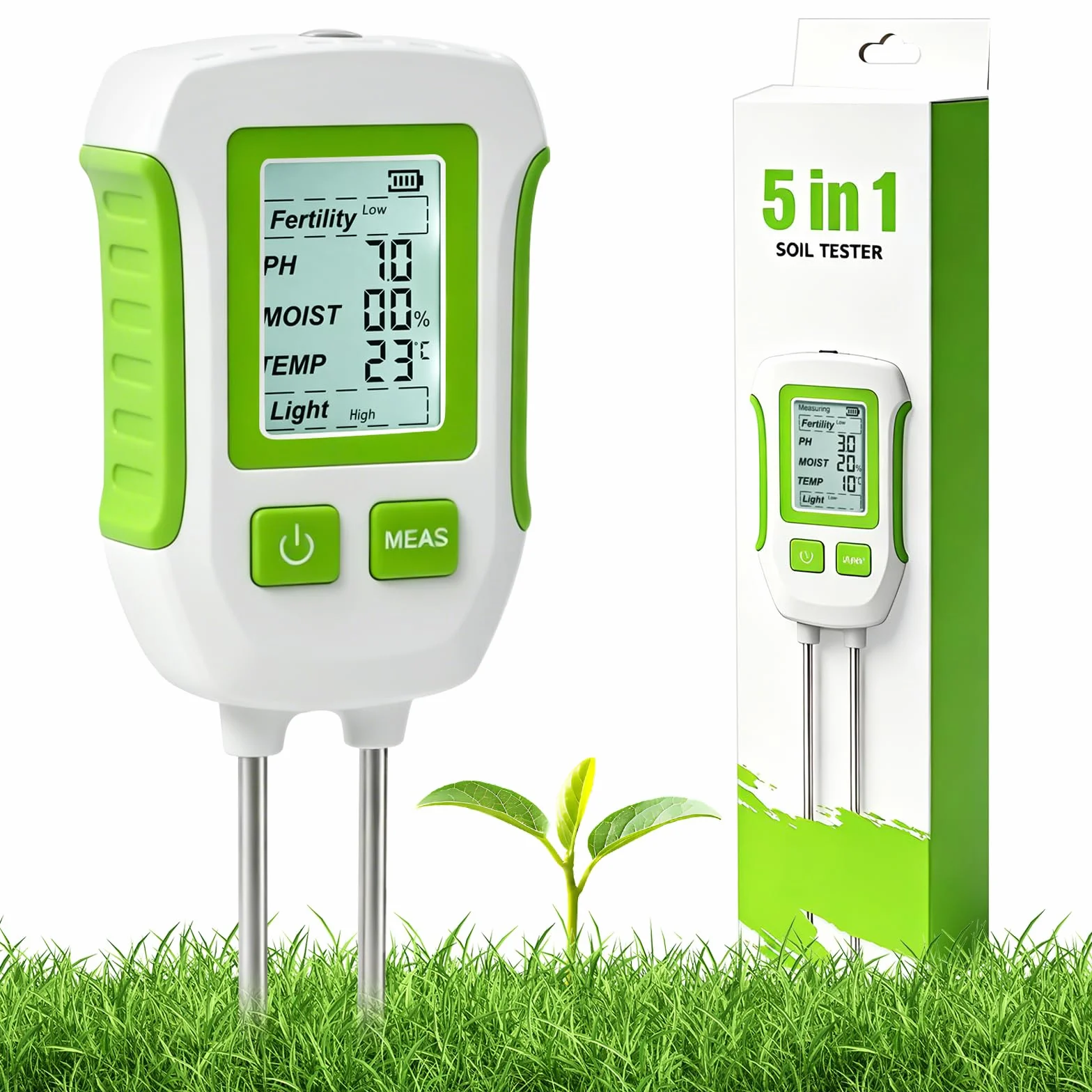 PATEMZON Medidor de Suelo 5 en 1 pH Humedad Temperatura Luz con Pantalla LCD