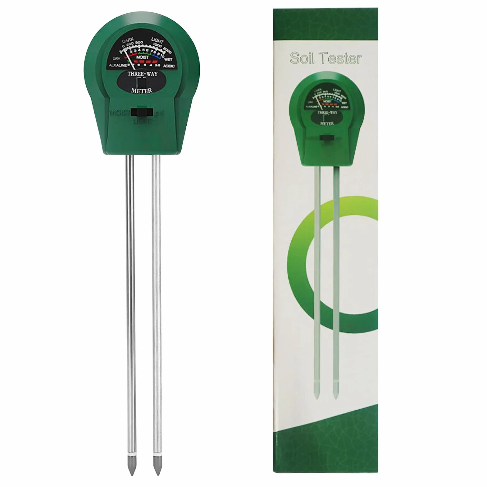 Medidor PH Tierra y Humedad Plantas, 3-en-1 Analizador de Suelo para Jardín, Sensor Verde Riego con Medición Fertilidad