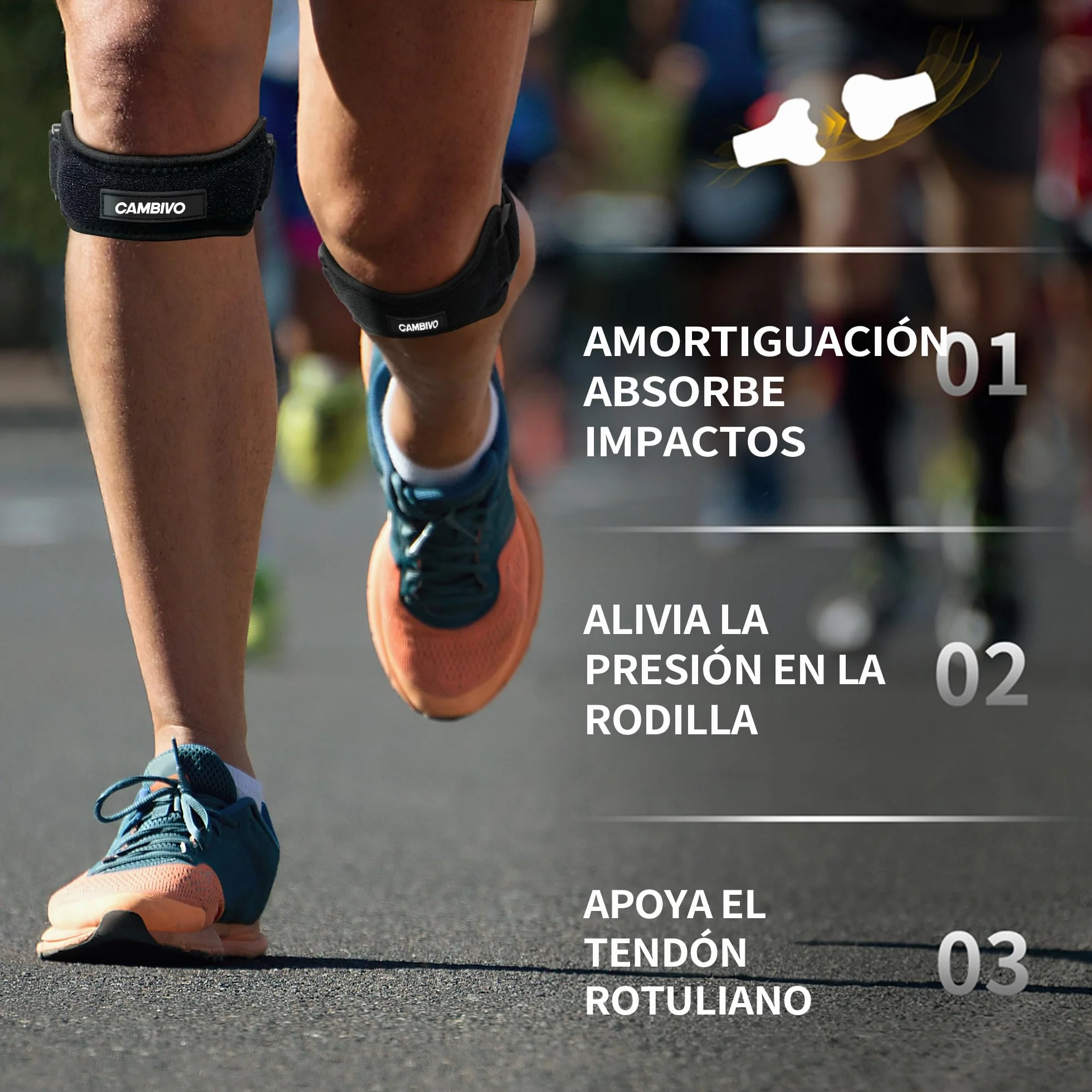 CAMBIVO Rodillera Ajustable x2, Cinta Rotuliana, para Menisco y Ligamento, Tendón Rotuliano, Correr, Gimnasio, Alivio Tendinitis