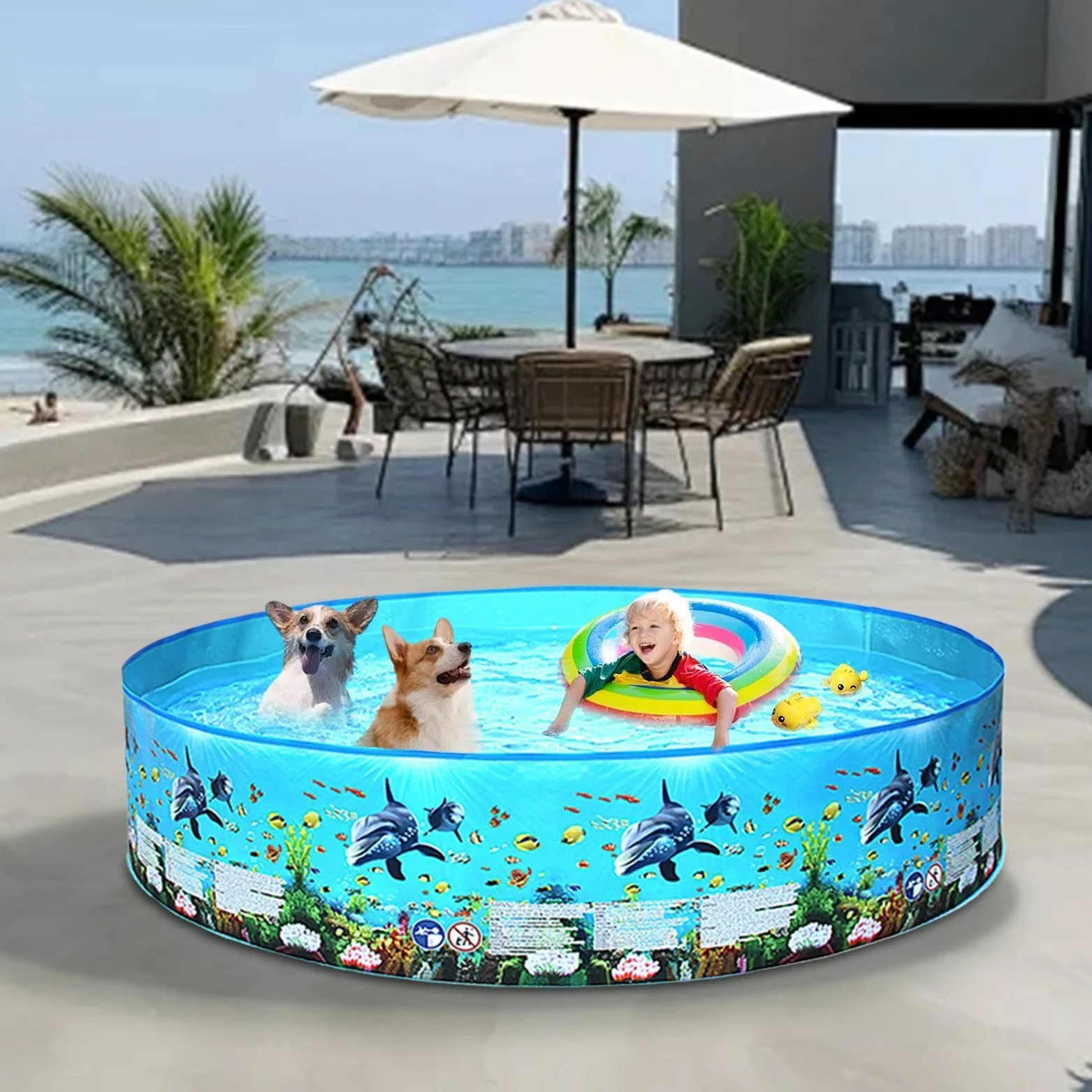 Piscina Plegable para Toda La Familia Bañera De Natación Al Aire Libre No | Piscina De Chapoteo Con Agua para Jardín Patio Césped Exterior en Verano con Mascotas Niños y Adultos