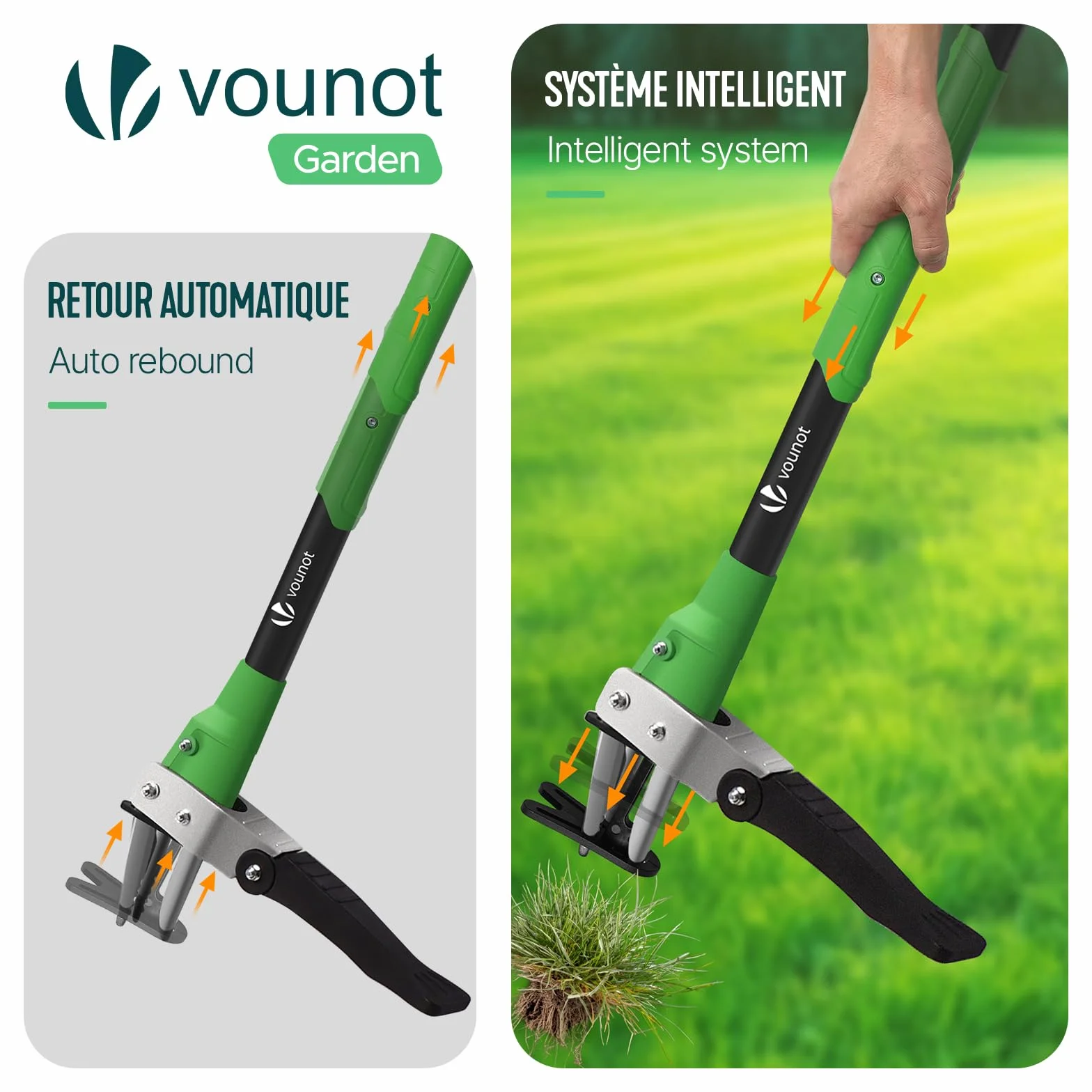 VOUNOT Extractor de Malezas de Jardín con Garras de Acero Inoxidable y Pedal, 100cm