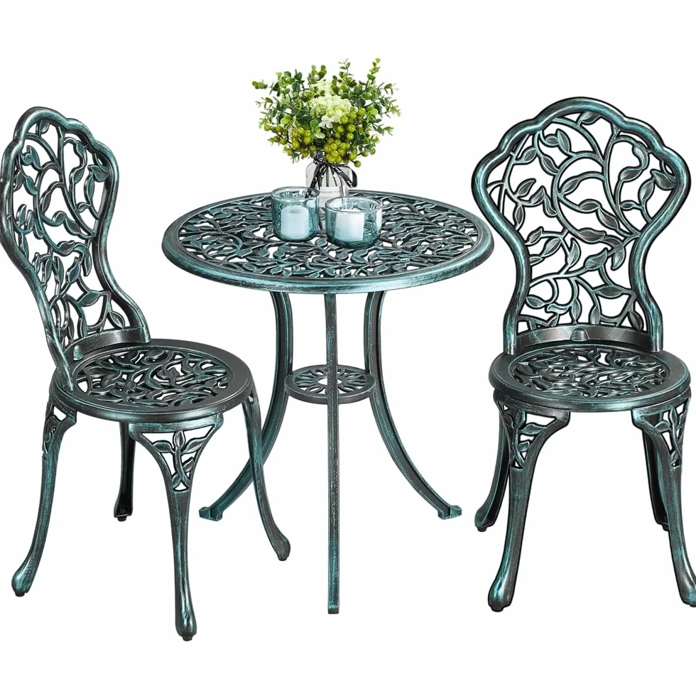 Yaheetech Conjunto de Mesa y 2 Sillas Exterior Jardín Muebles Aluminio 3 Piezas Blanco