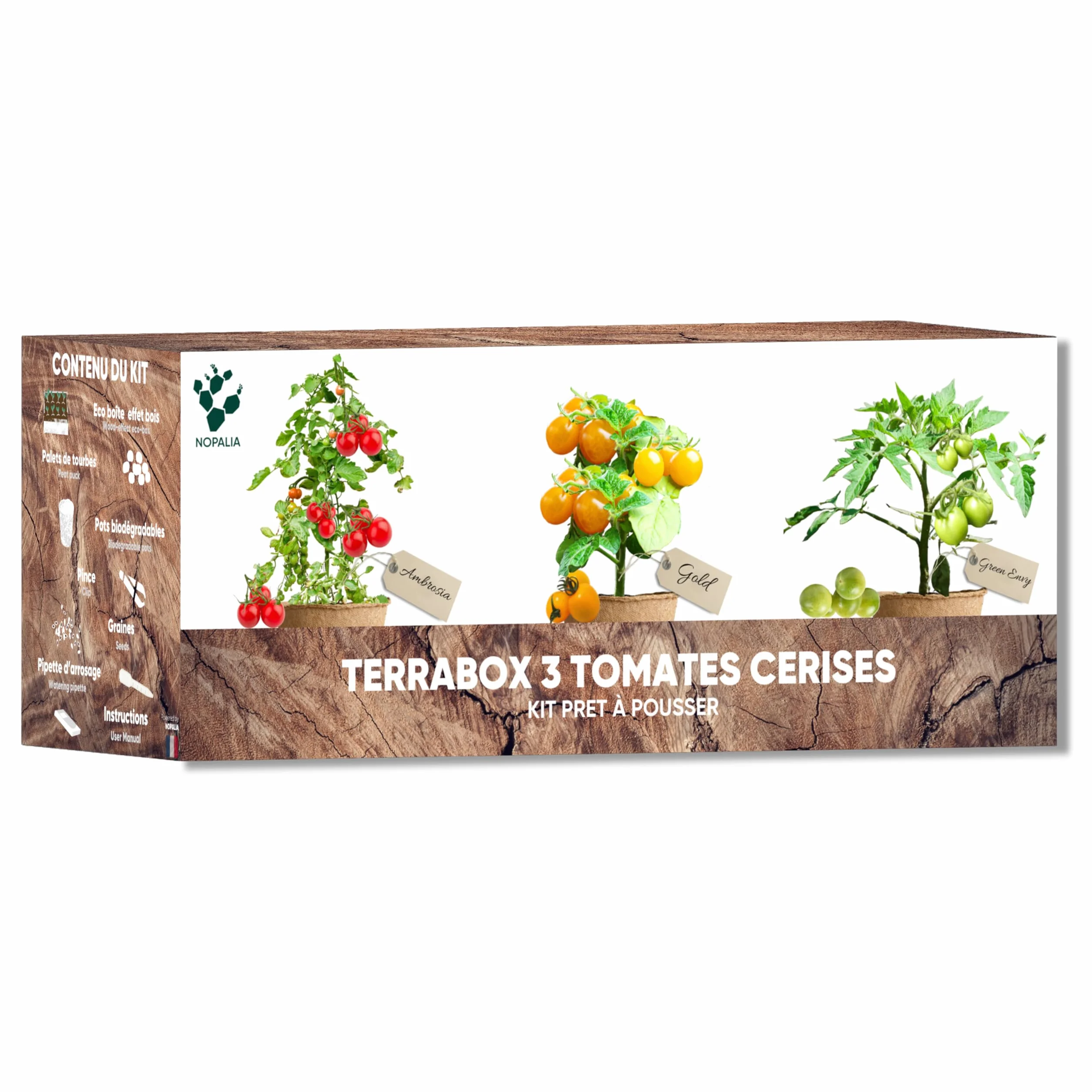 NOPALIA® Kit Tomates Cherry Orgánico Mini Huerto Interior Green Envy Ambrosia Gold Nuggets Regalo Jardinería