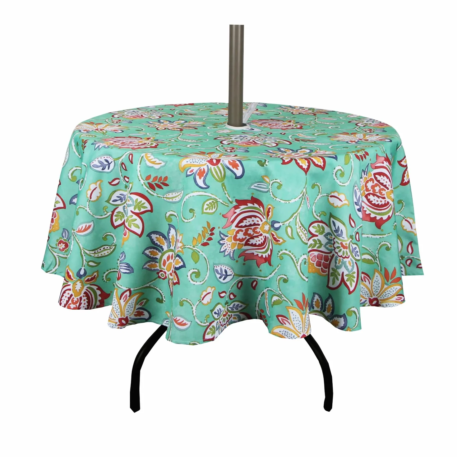 Mantel Redondo de 60 Pulgadas Impermeable con Agujero para Paraguas y Cremallera para Exteriores e Interiores