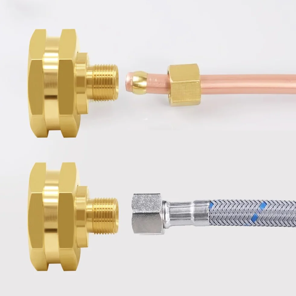 Joywayus Adaptador de grifo estándar de latón de EE. UU. Convierte rosca hembra de manguera de jardín de 3/4 pulgadas GHT a adaptador de tubo de compresión OD de 1/4 pulgadas (paquete de 2)