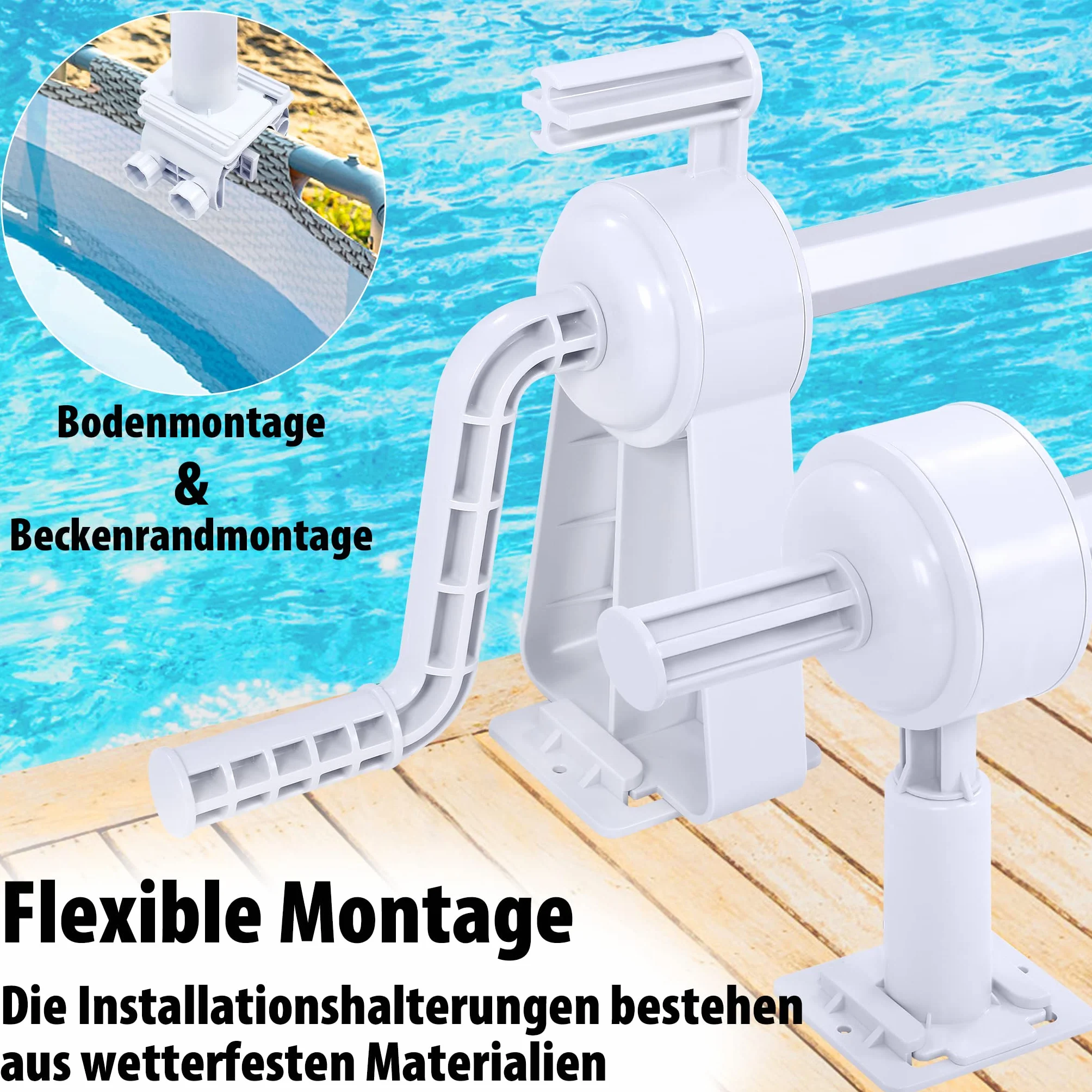 Aufun Enrollador de Piscina Premium 1,05 – 6,15 m Sistema de Enrollado Móvil con 8 Bandas de Fijación