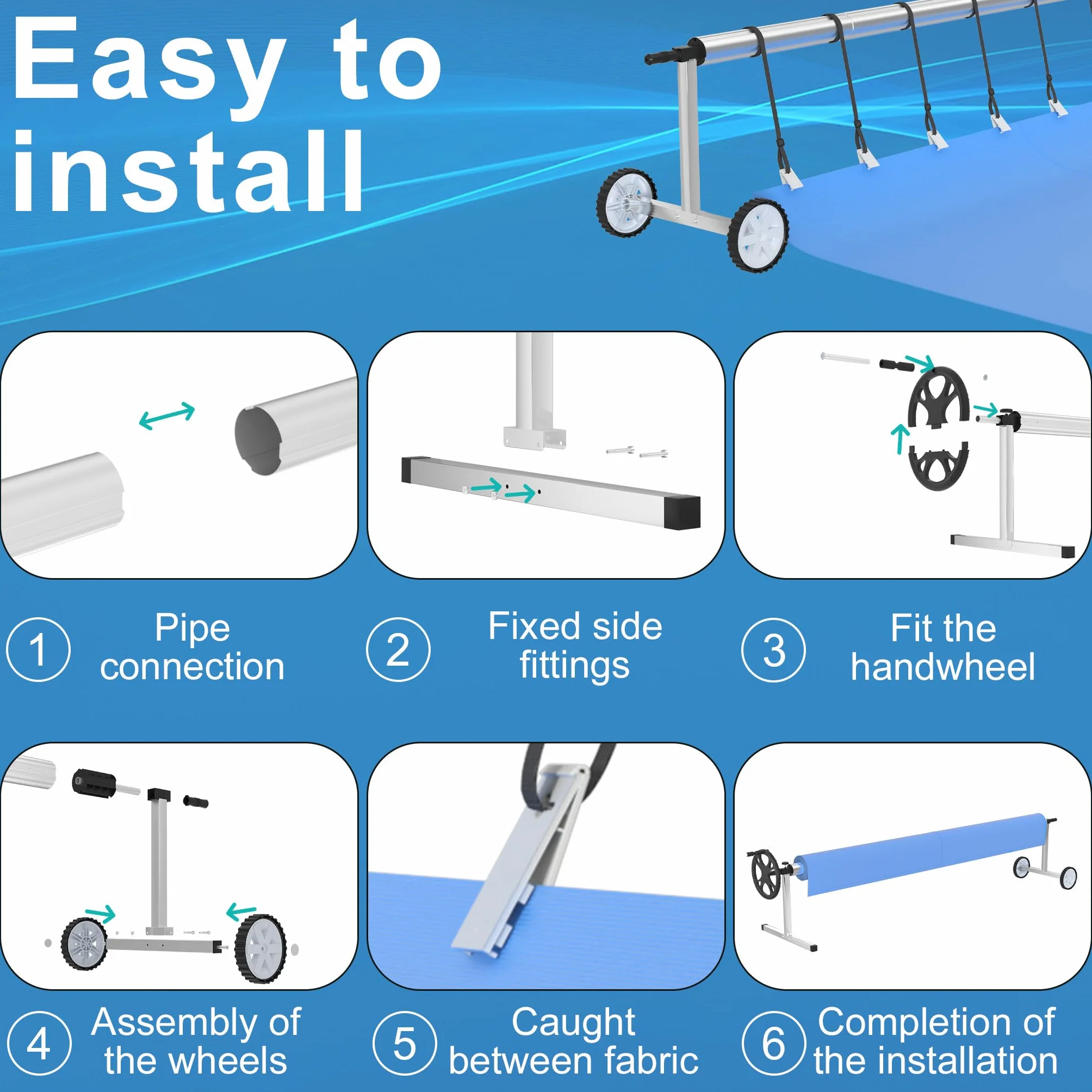 Enrollador de piscina manual 3-5,7 m resistente a la intemperie para lona solar
