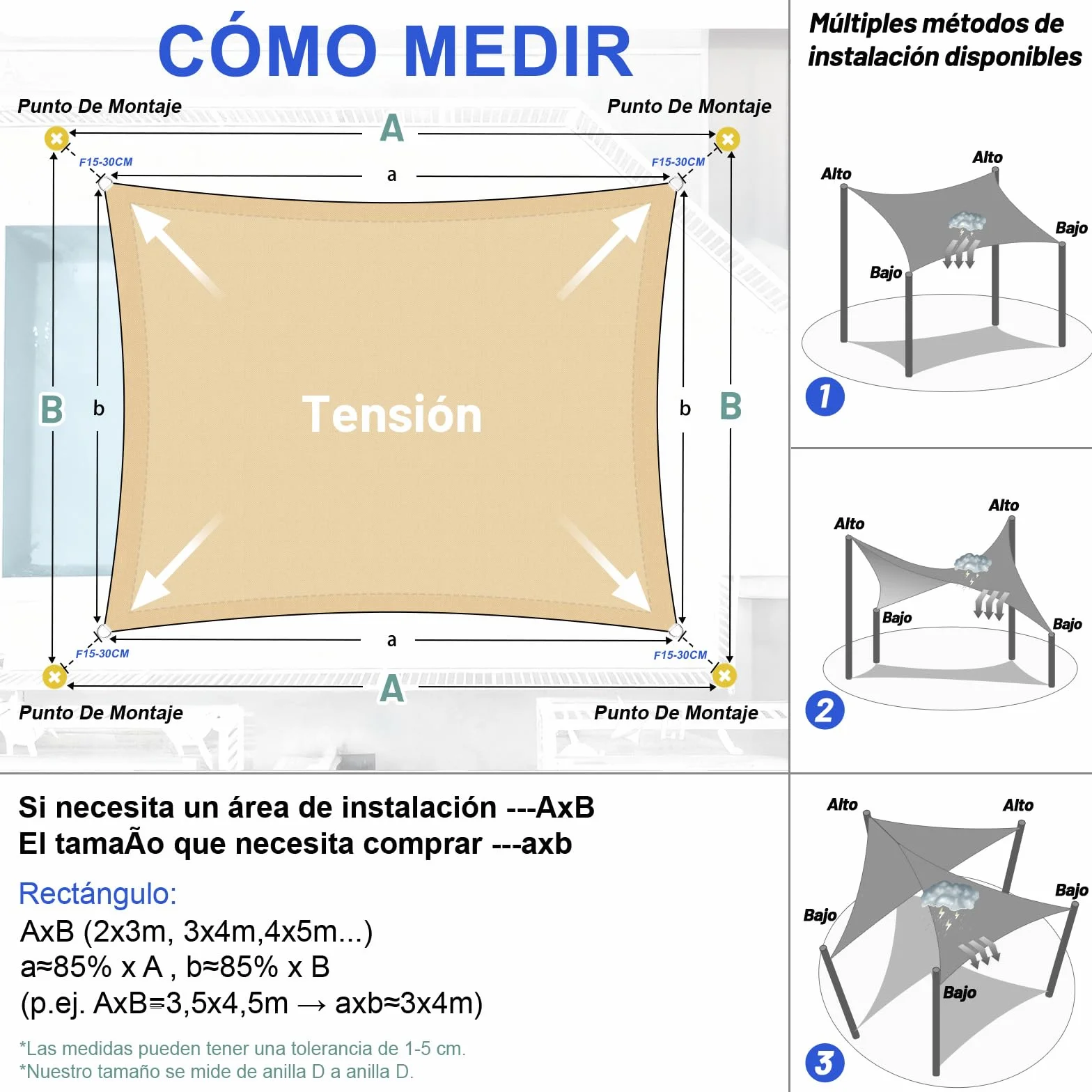 LOVE STORY Toldo Vela de Sombra Impermeable Rectangular 3x4m Protección UV PES Patio Exterior