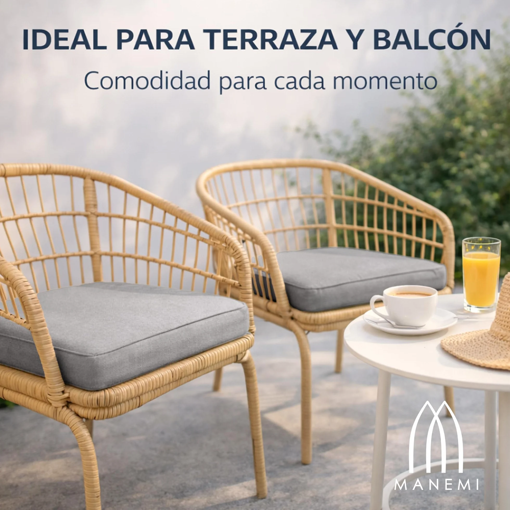 Cojín para silla 45x45x5 cm Repelente al agua Funda con cremallera desmontable Pack 4