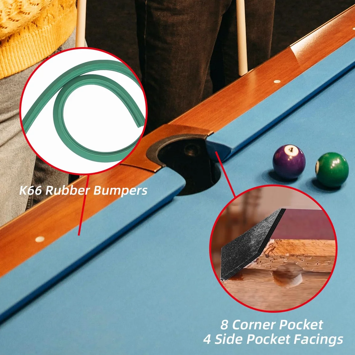PolyMath Billiards K66 Juego de 6 protectores de goma para riel de mesa de billar 7/8/9 pies 12-3 mm