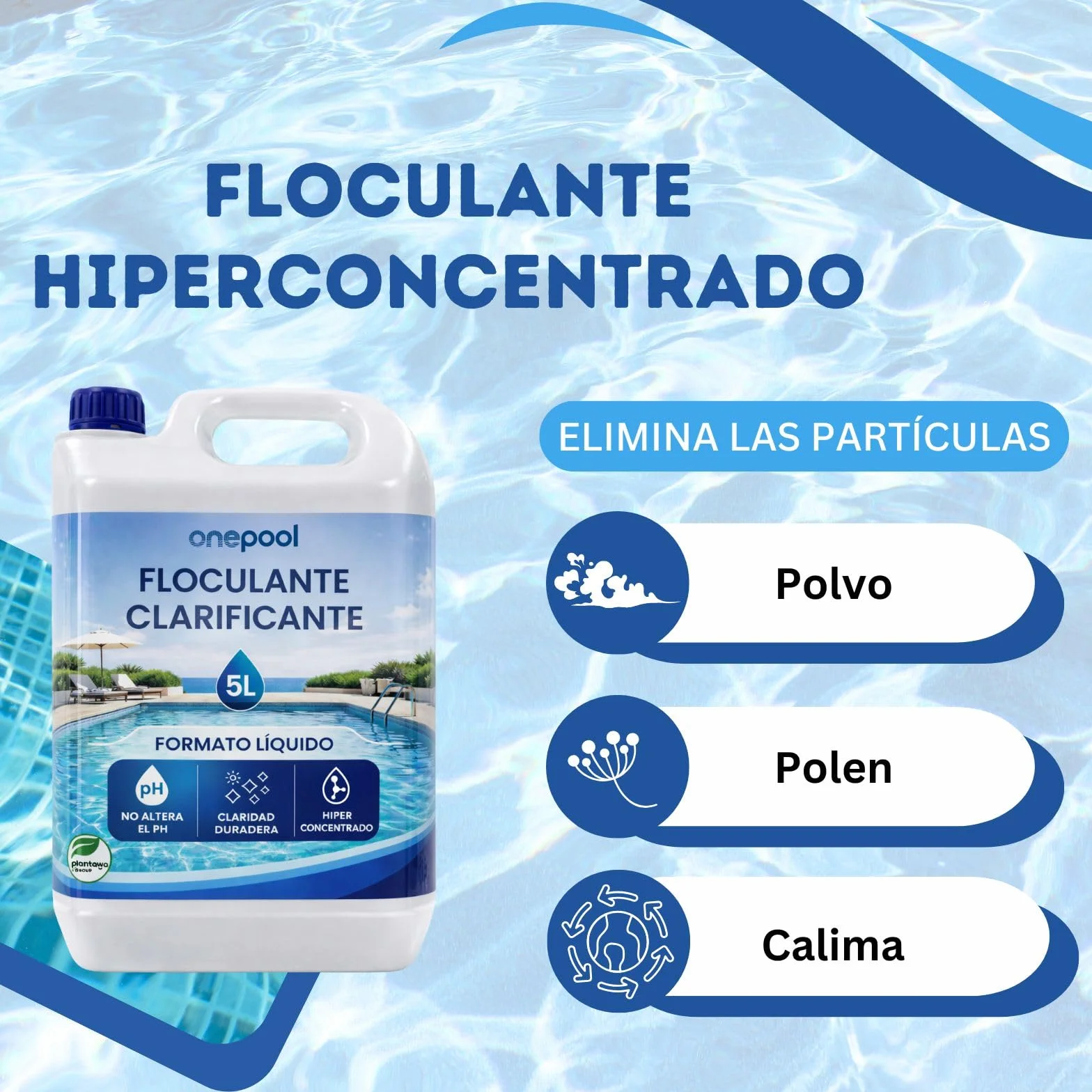 PLANTAWA Floculante Piscina Líquido 5L | Clarificador Agua Turbia