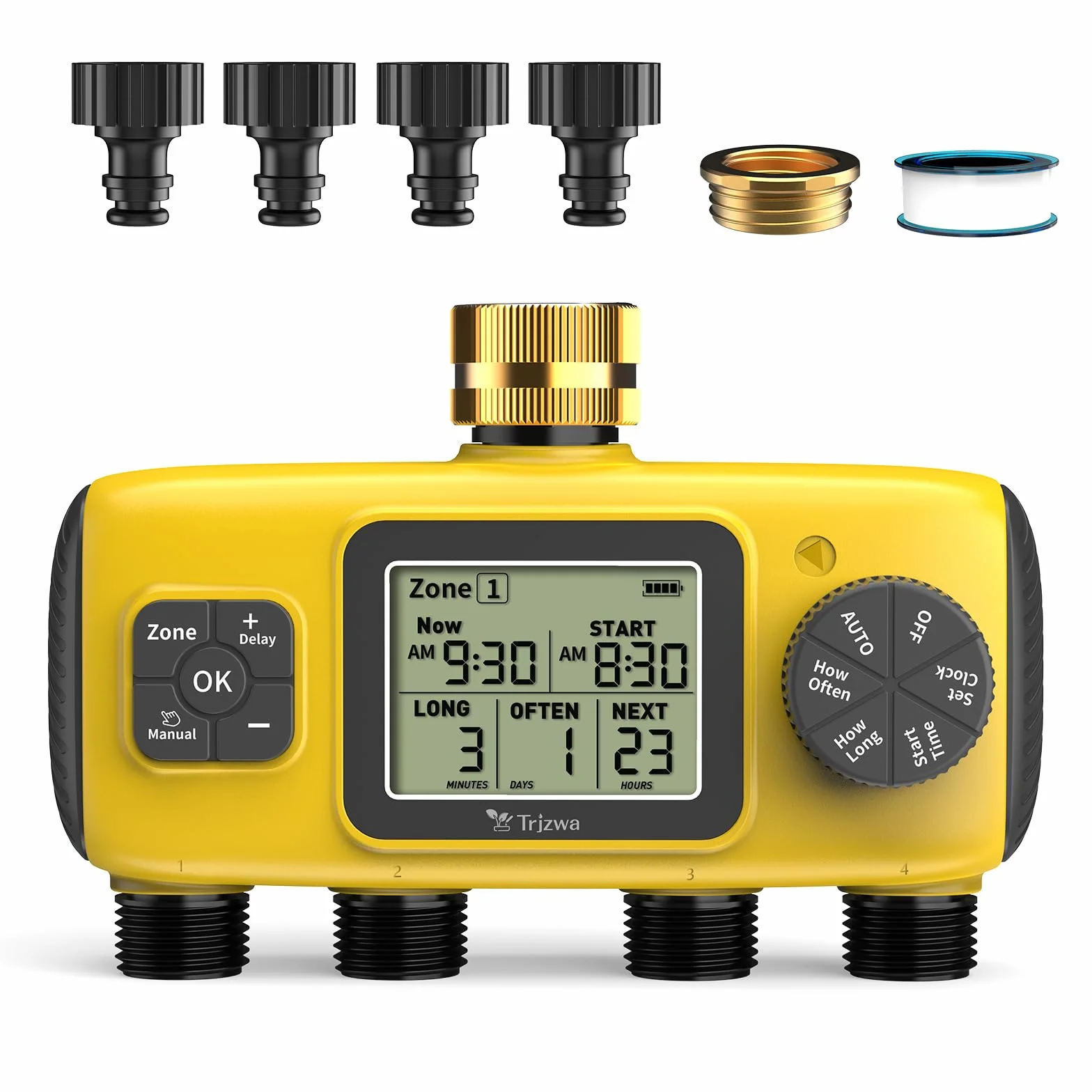 Programador Riego Automático 4 Entradas de Agua, Controlador de Latón con Pantalla LCD, IP65 Impermeable