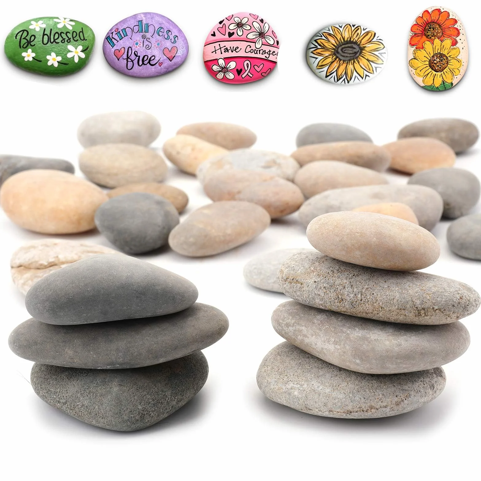 25 Piezas Piedras Creativas Pintadas a Mano, Rocas Lisas Naturales para Pintura y Artesanías Decoración