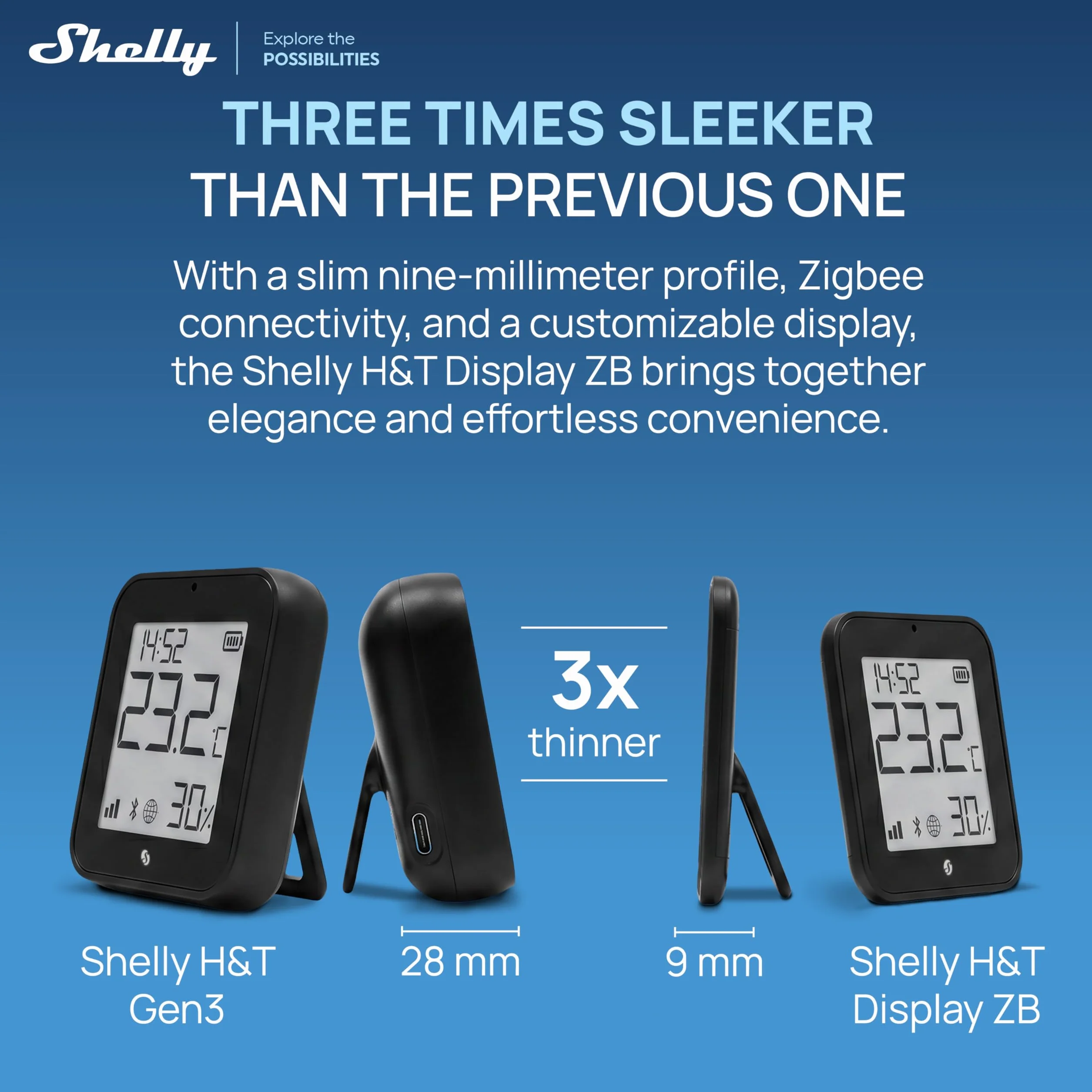 Shelly BLU H&T Display ZB Negro Sensor de temperatura y humedad inteligente Bluetooth Zigbee Monitor termómetro higrómetro interior Compatible Alexa Google Control app