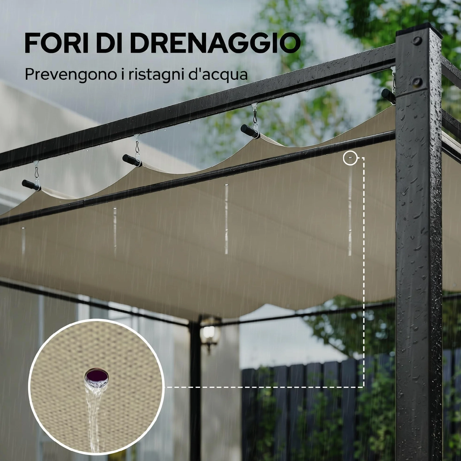 Outsunny Pérgola de Jardín 3x3 m con Techo Retráctil y 4 Cortinas, Cenador de Jardín con Protección UV30+, Impermeable, Estructura Metálica, Pabellón para Patio, Terraza, Exterior, Beige