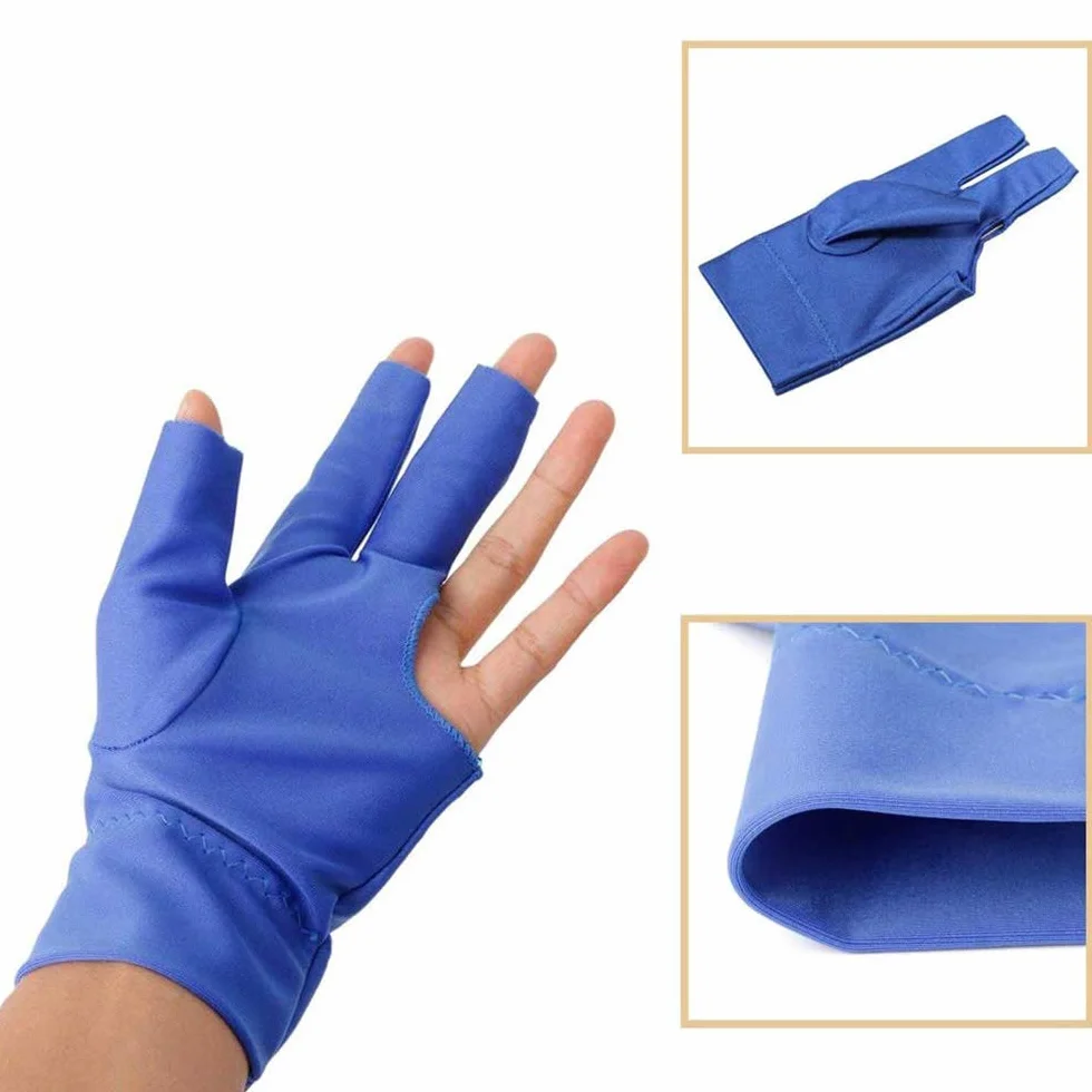 Guantes de Cola de Billar elásticos de Licra para Mano Izquierda con 3 Dedos (Rojo, Azul, Negro, Gris)